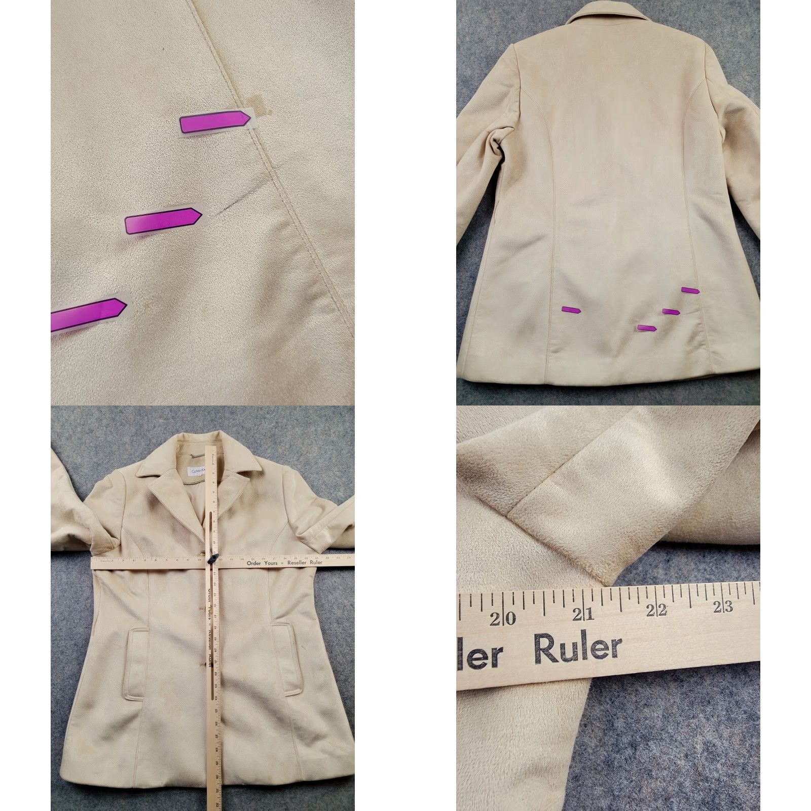 Calvin Klein Calvin Klein Coat Womens Large Tan Faux Suede Pea Coat Classic Pockets Size L / US 10 / IT 46 - 9 Thumbnail