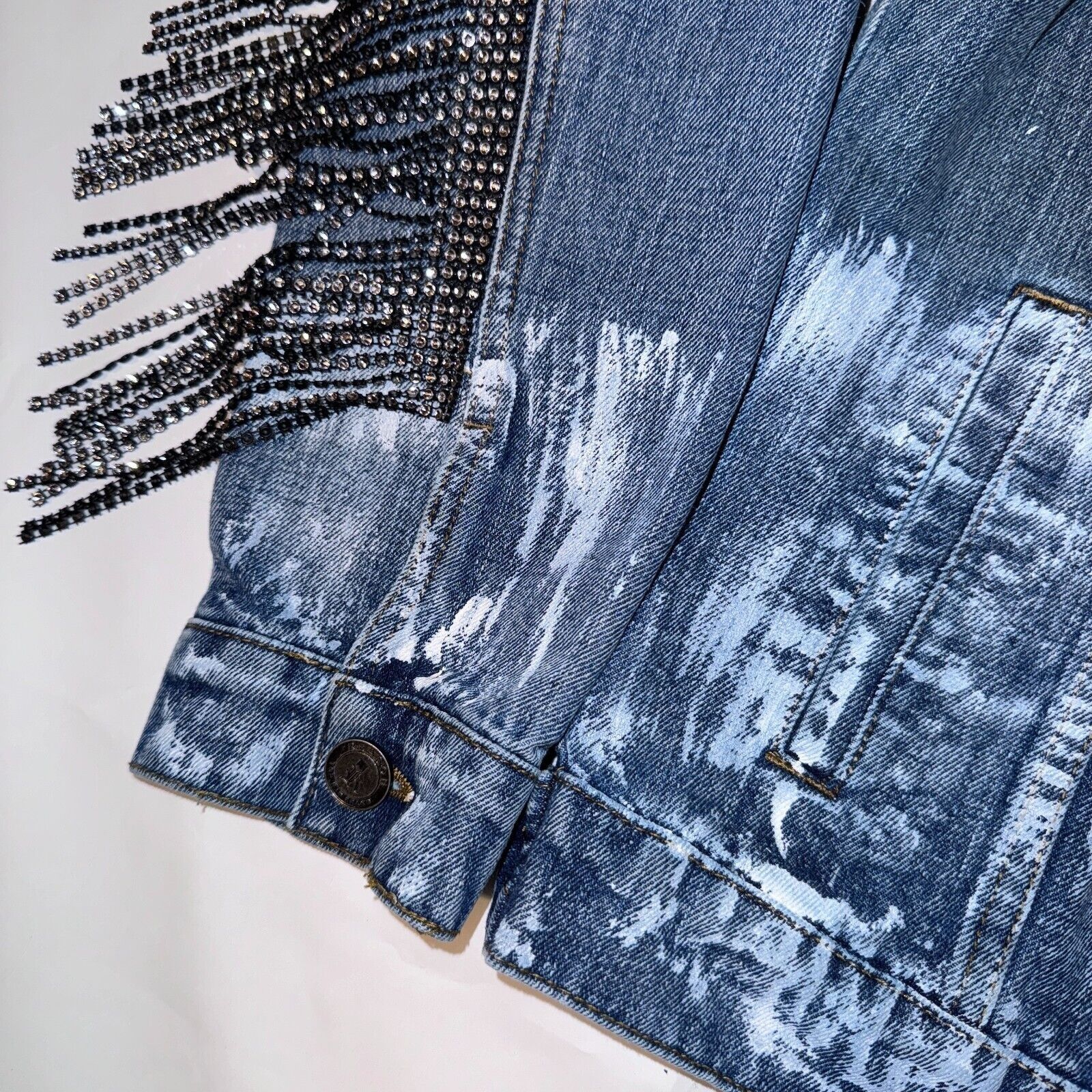 Reason Reasons Denim Cowgirl Jacket - M - Rhinestone Tassel Paint S Size M / US 6-8 / IT 42-44 - 5 Thumbnail