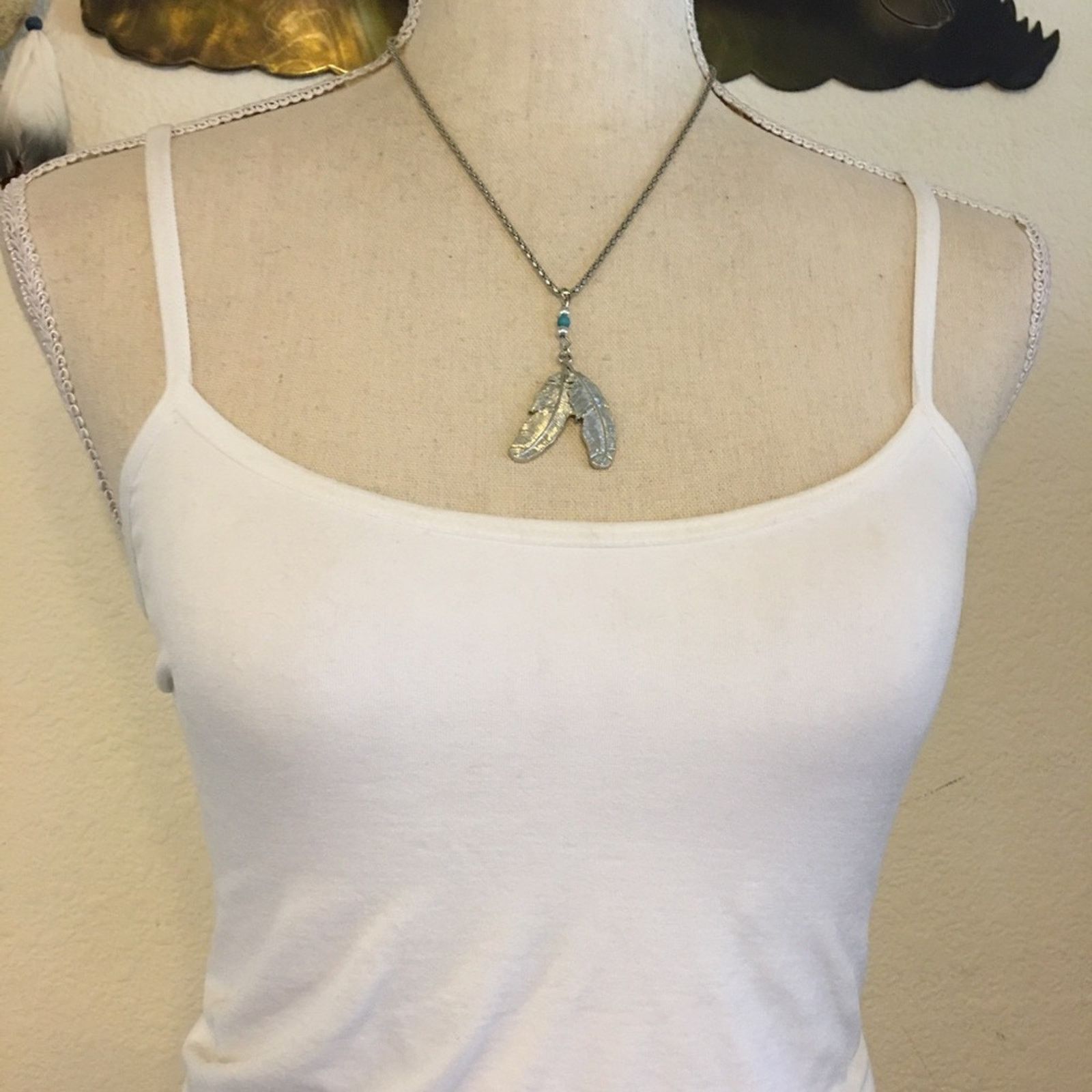 Jewelry Southwest style silver feather turquoise necklace Size ONE SIZE - 3 Thumbnail