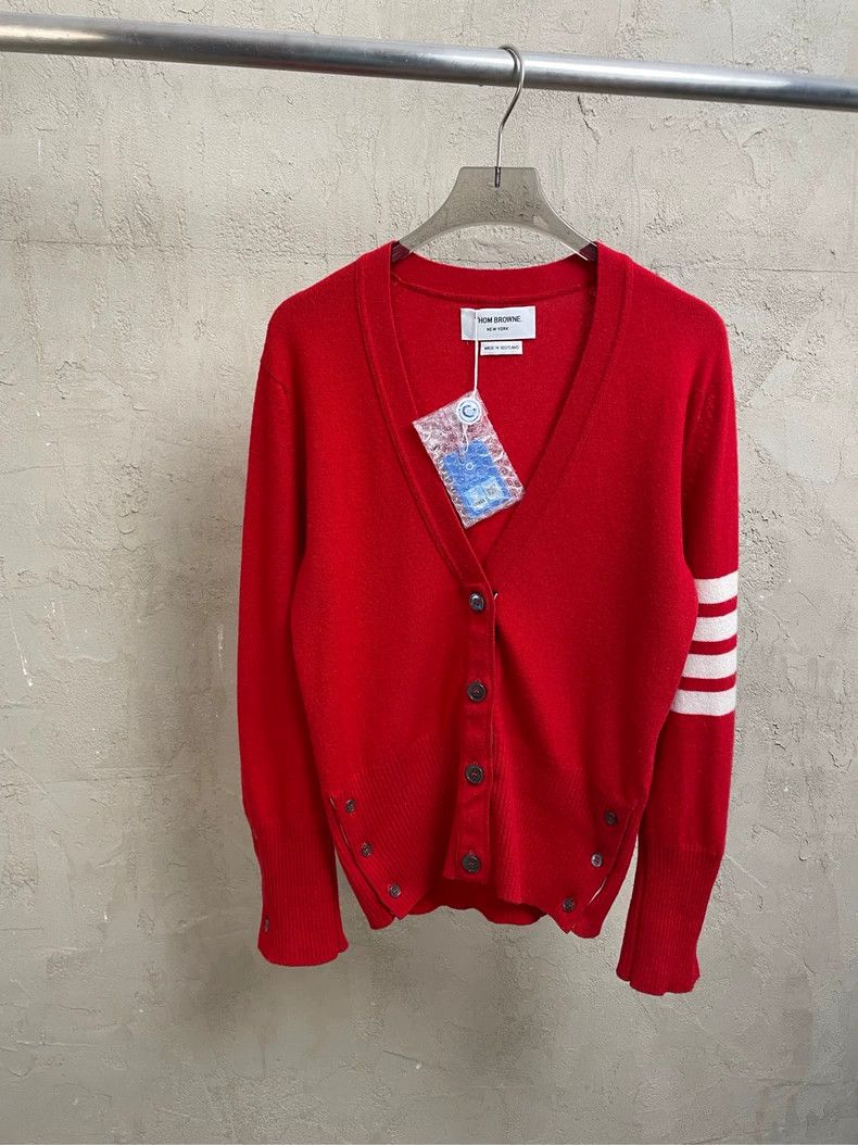 Thom Browne Thom browne Red four-striped cashmere cardigan jacket 2504- Size S / US 4 / IT 40 - 1 Thumbnail