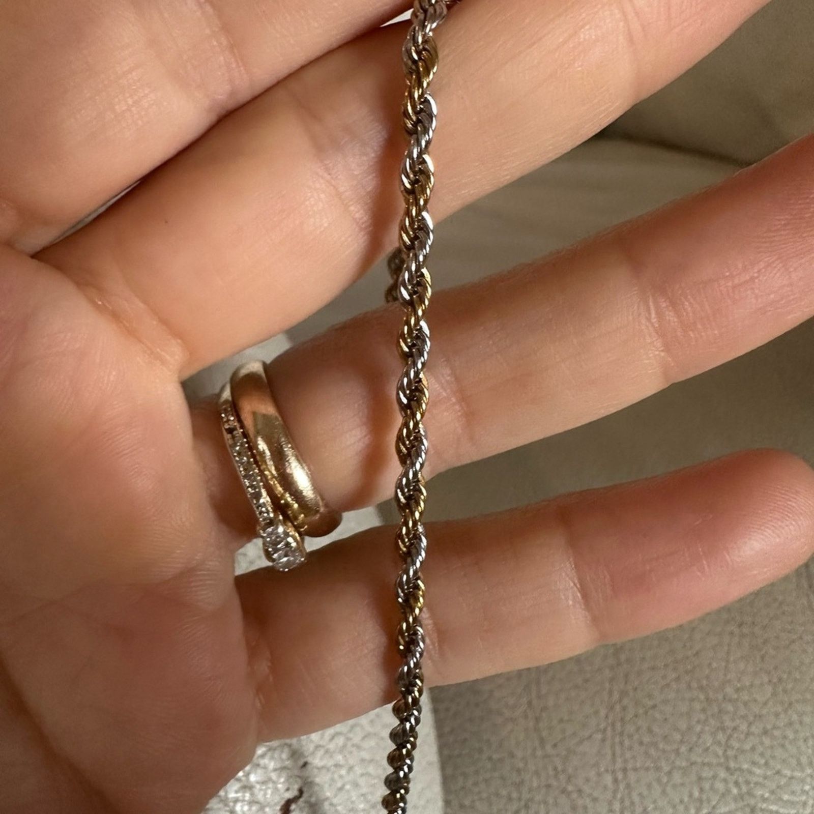 Other Stainless Steel Half Gold Silver Twist Chain Bracelet 8” Size ONE SIZE - 2 Thumbnail
