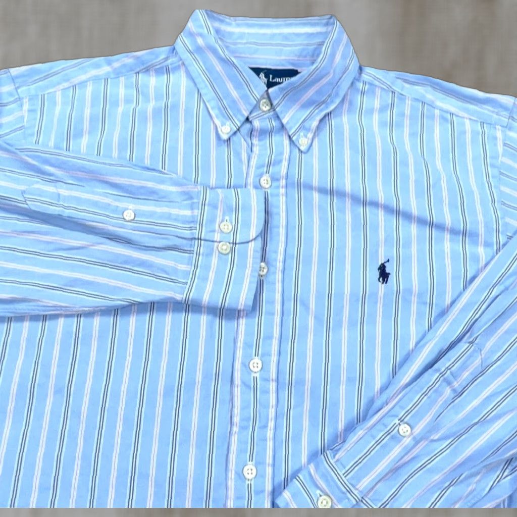 Ralph Lauren Ralph Lauren Shirt Men 16.5 34 Blue Pink Striped Button-Up Oxford Cloth Dress L Mens Size 42R - 1 Thumbnail