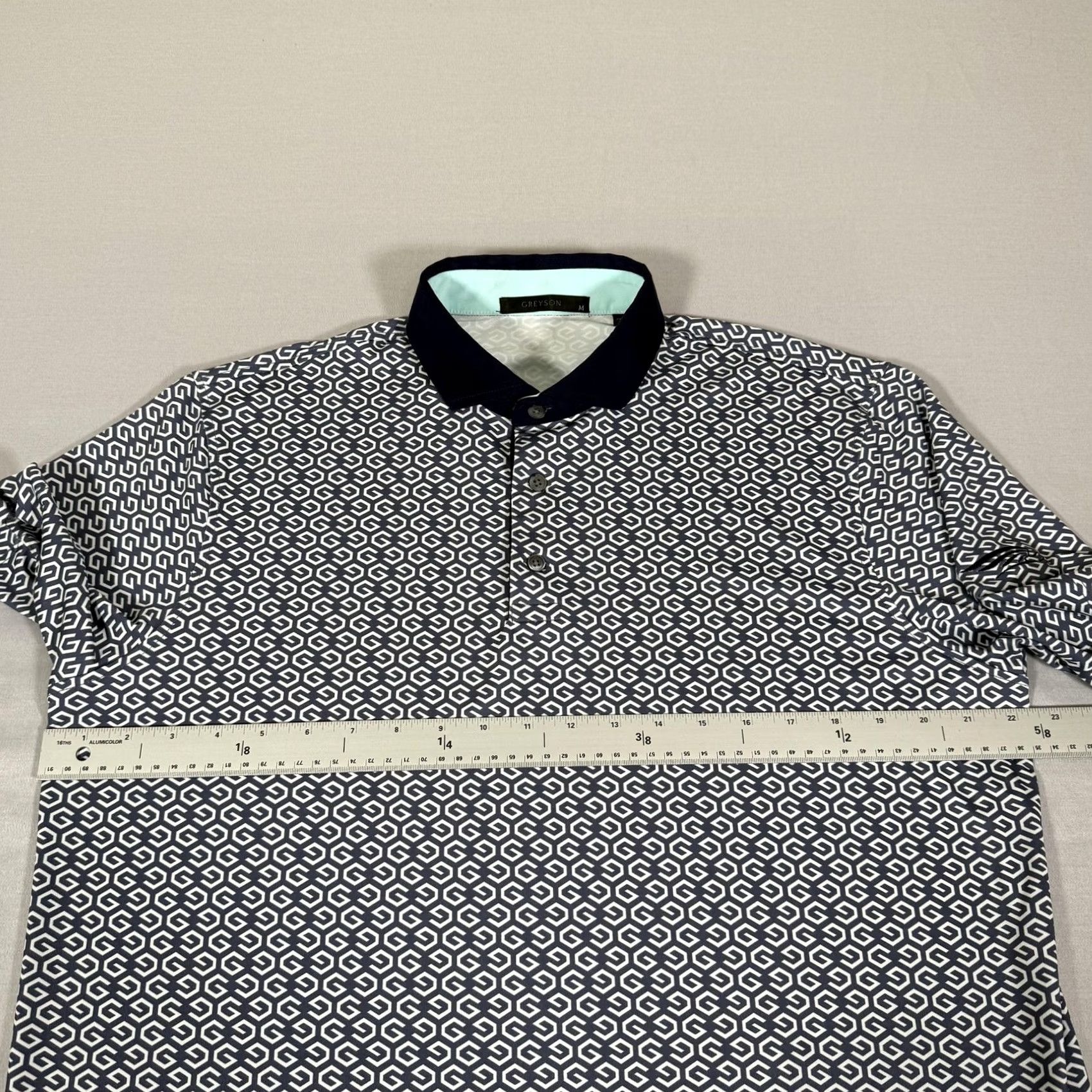 Vintage Greyson Polo Shirt Mens Medium Blue Geometric Print Golf Polo Stretch Performance Moisture Wicking Size US M / EU 48-50 / 2 - 5 Thumbnail