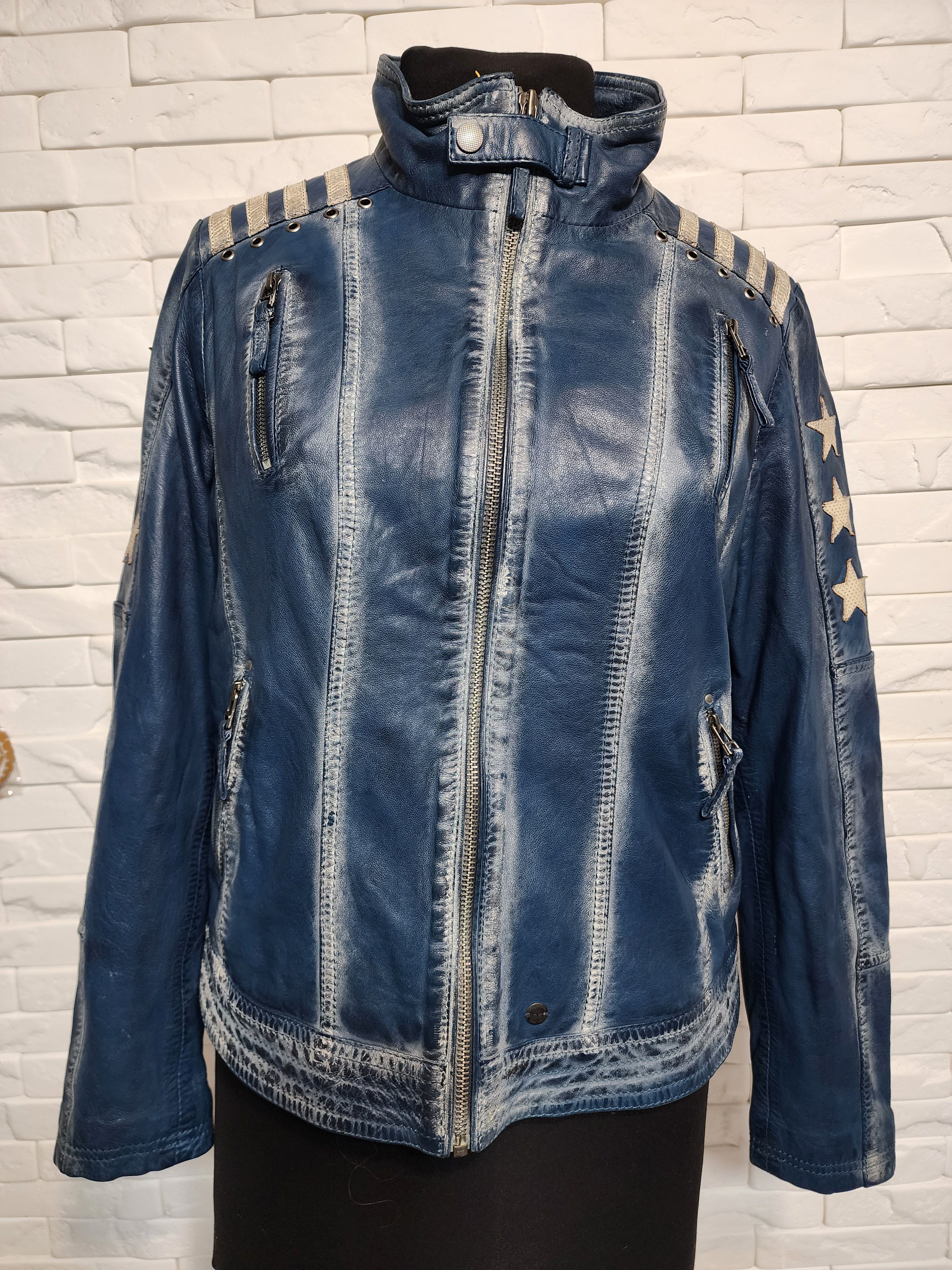 Other Blue Leather Jacket, Metal Zipper, Women's Size Size L / US 10 / IT 46 - 1 Thumbnail