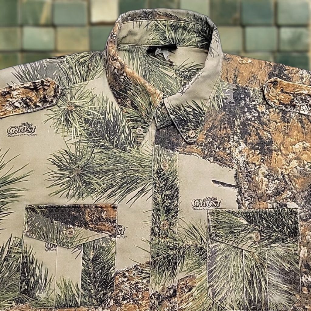 Vintage VINTAGE Ghost Camo Shirt Mens XL Green Ridge Pine Safari Epaulet Twill Hunting Shirt Size US XL / EU 56 / 4 - 1 Thumbnail
