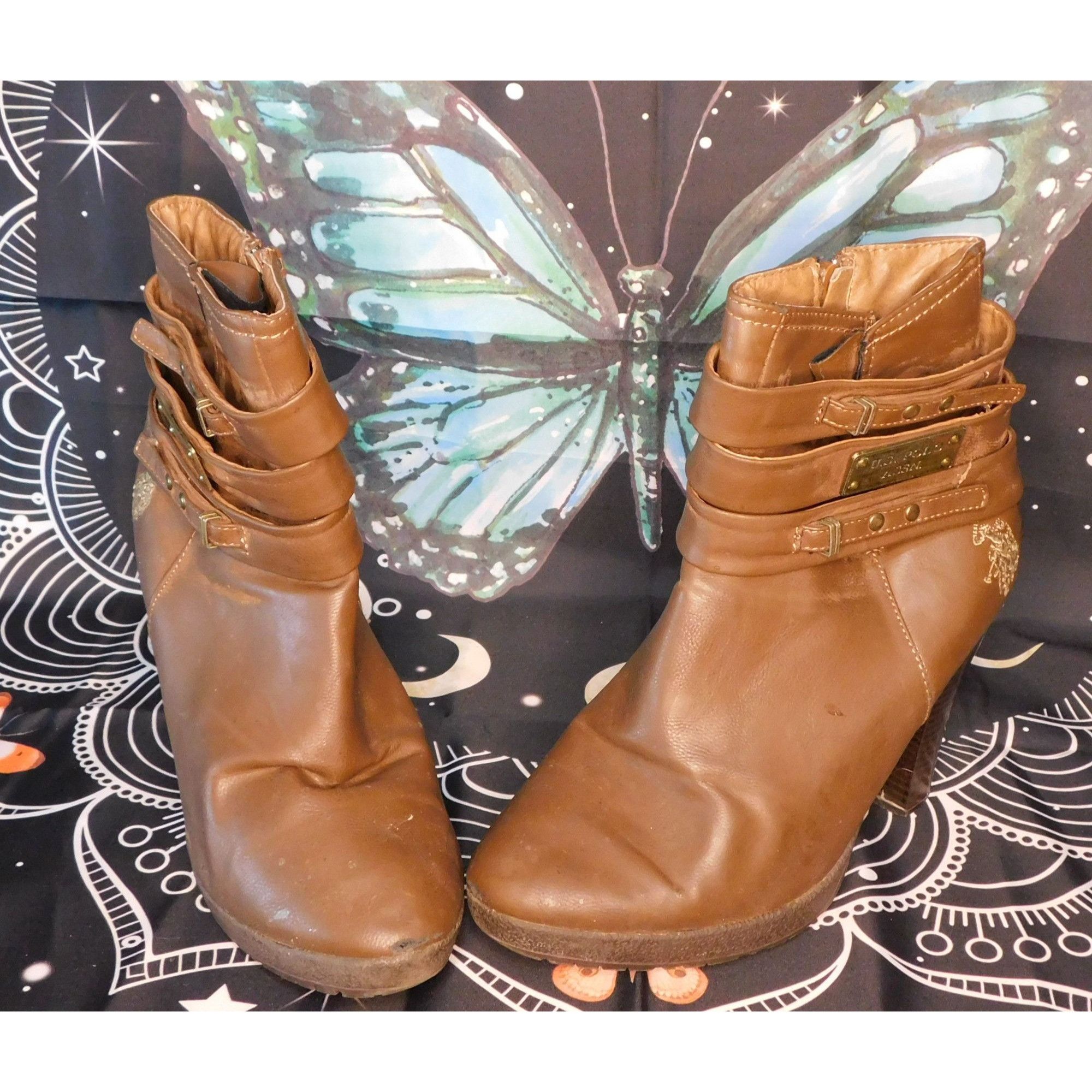 U.S. Polo Assn. US Polo Assn Brown Heeled Ankle Boots Size Womens 10M Size US 10 / IT 40 - 3 Thumbnail