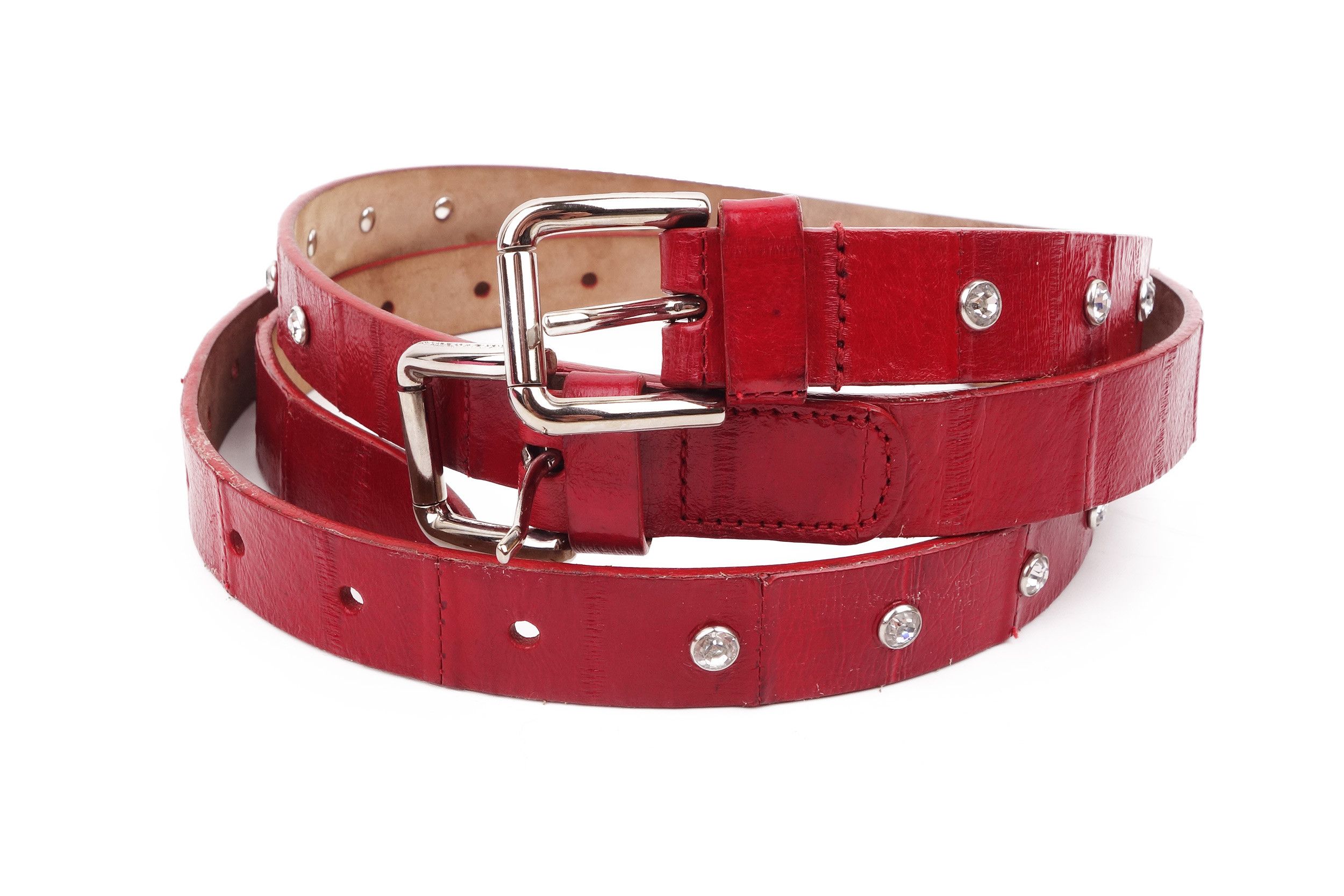 Dolce & Gabbana Dolce Gabbana Red Leather Belt Studded Rhinestone Crystal 36 Size ONE SIZE - 1 Thumbnail