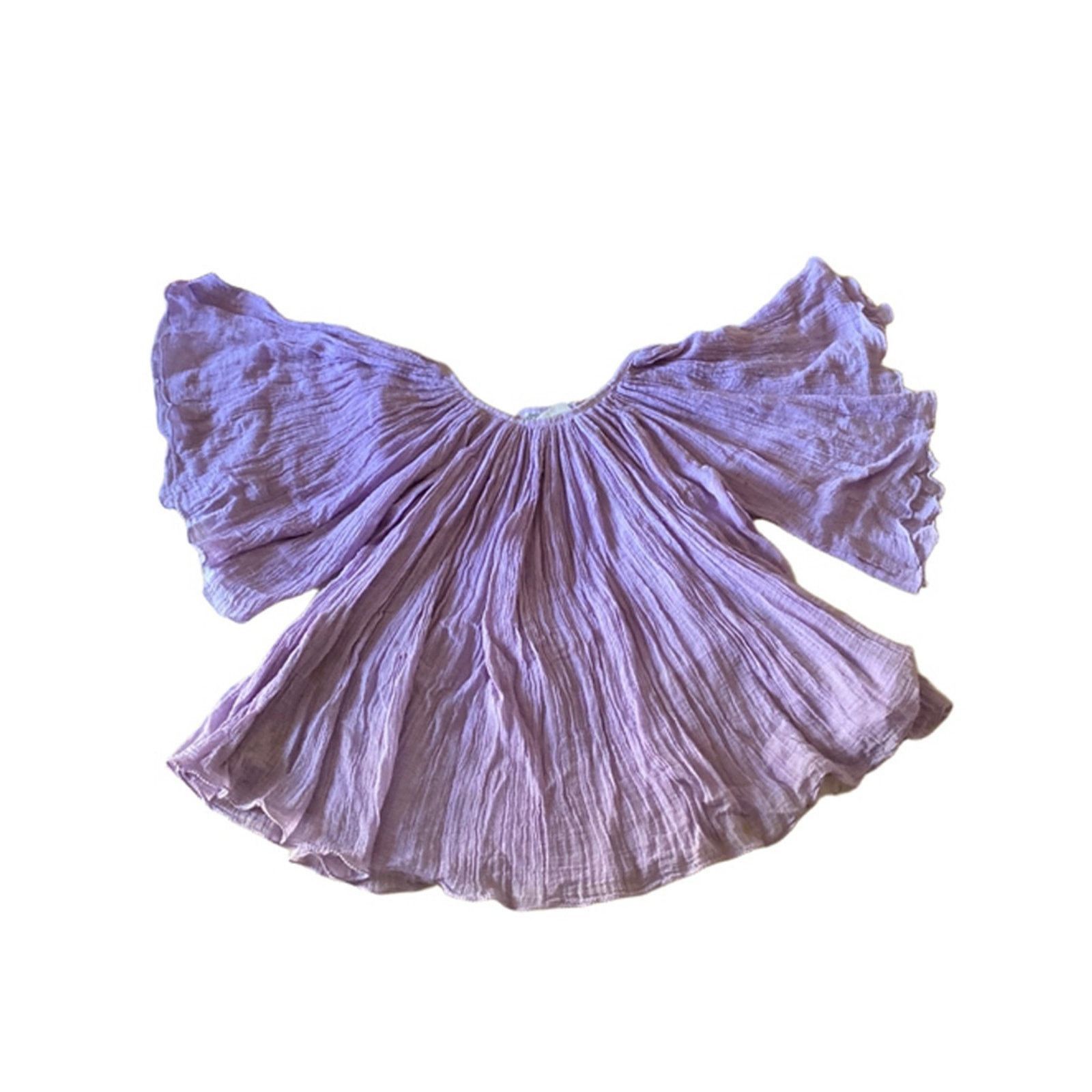 Vintage Boho Lilac Crinkle Cotton Off Shoulder Top Cottagecore M Size M / US 6-8 / IT 42-44 - 2 Thumbnail