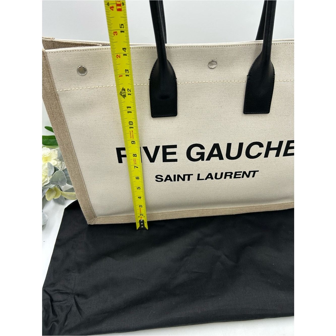 Saint Laurent Paris Saint Laurent Rive Gauche Canvas Tote Bag in Cream and Black Size ONE SIZE - 12 Thumbnail