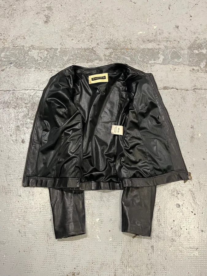 Vintage 2000s Plein Sud Lace Up Biker Black Leather Jacket Size S / US 4 / IT 40 - 10 Thumbnail