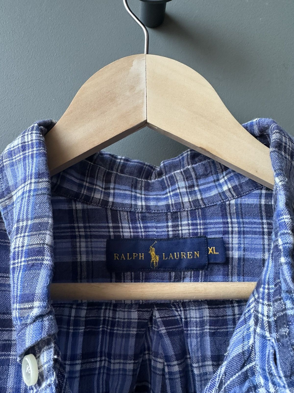 Ralph Lauren Polo Ralph Lauren Pony Logo Blue Check Linen Oxford Shirt Size US XL / EU 56 / 4 - 4 Thumbnail