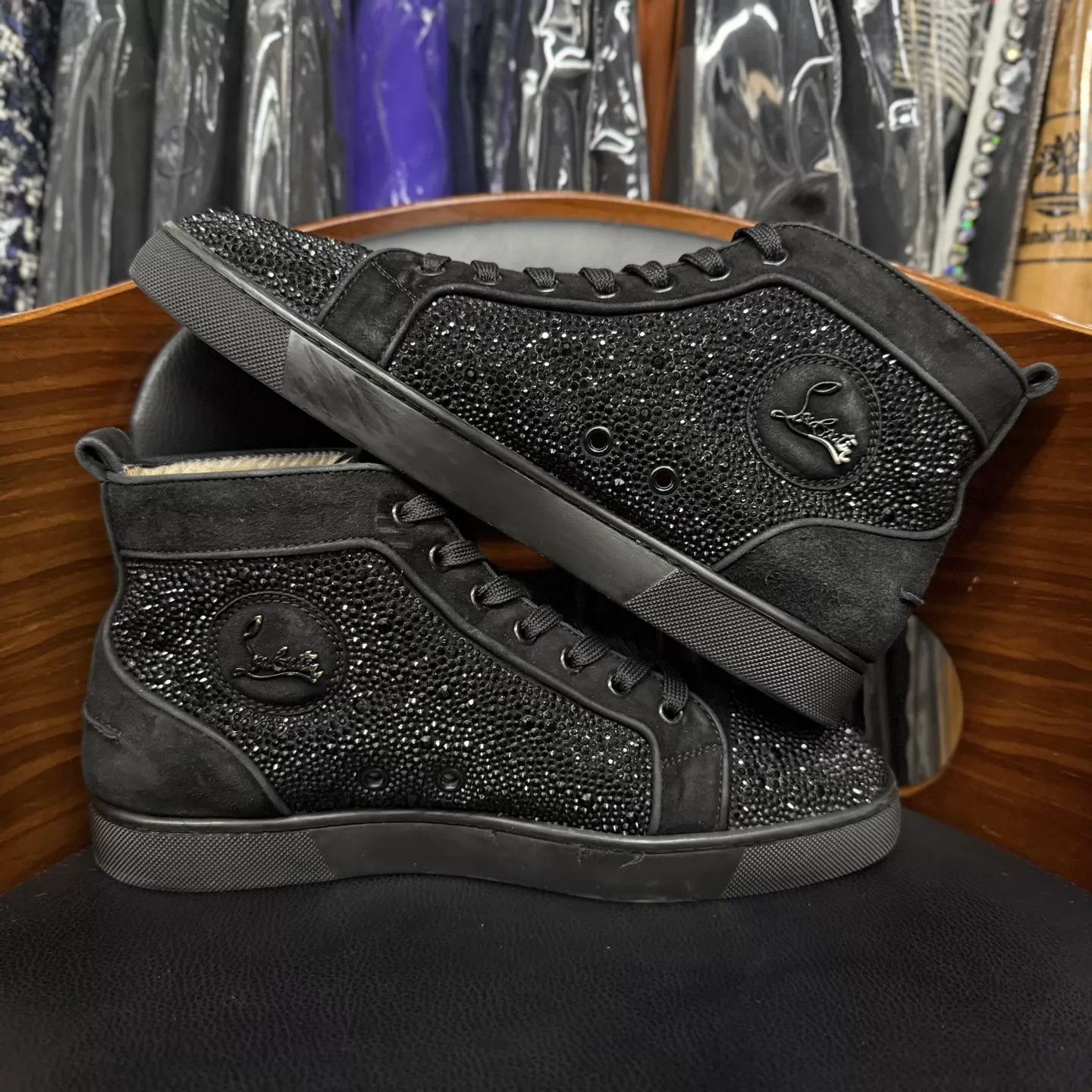 Christian Louboutin CL Black Pave Crystal Hi-Top Red Sole Sneaker EU41 Size US 8 / EU 41 - 7 Thumbnail