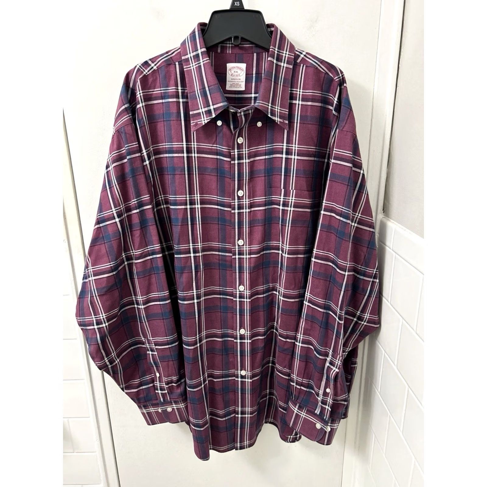 Brooks Brothers Brooks Brothers Madison Polo Shirt Mens XXL Burgundy Plaid Supima L/S Button-Up Non-Iron Pocket Classic Tree? Size US XXL / EU 58 / 5 - 2 Thumbnail