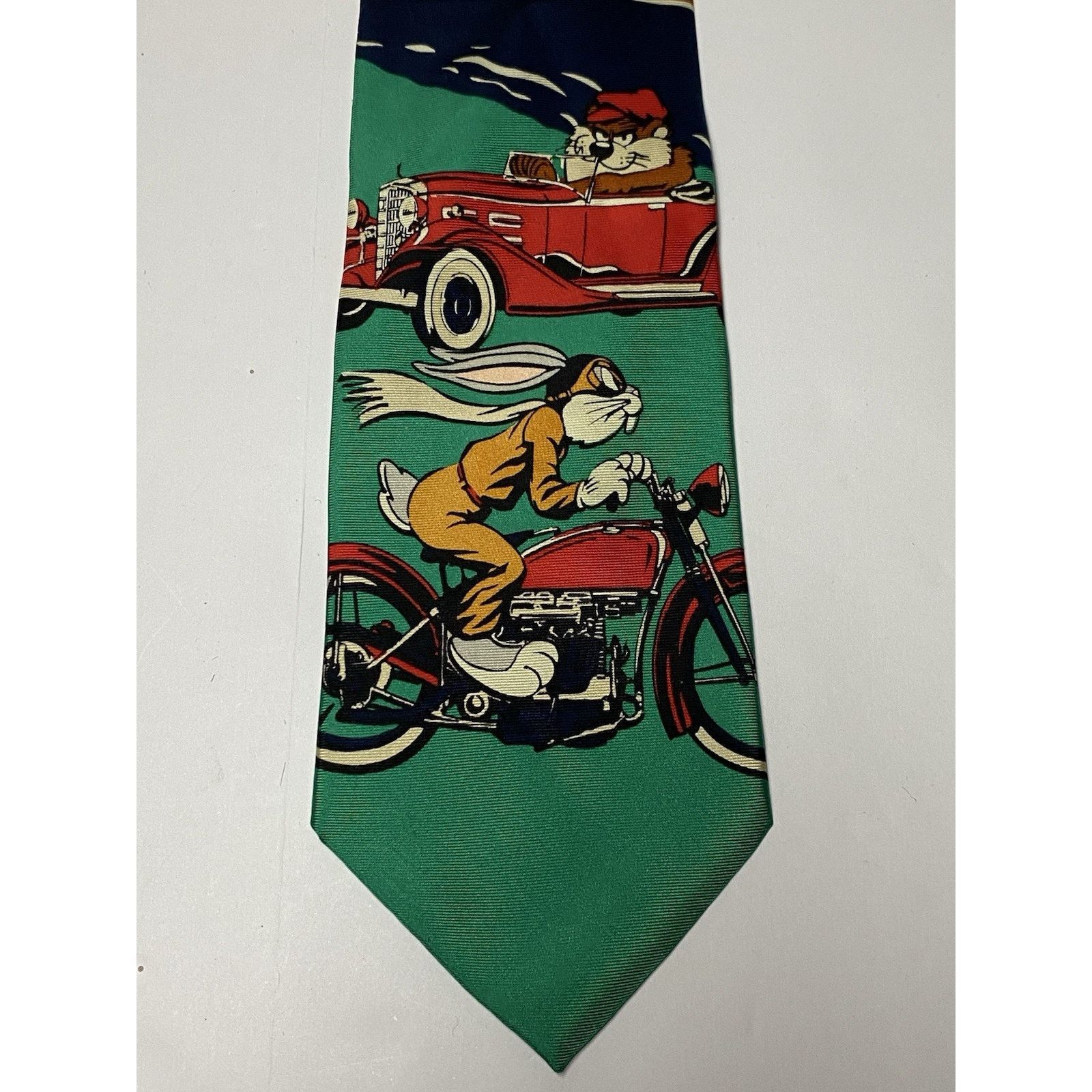 Warner Bros Warner Bros 1992 Looney Tunes Green Silk Graphic Tie Size ONE SIZE - 3 Thumbnail