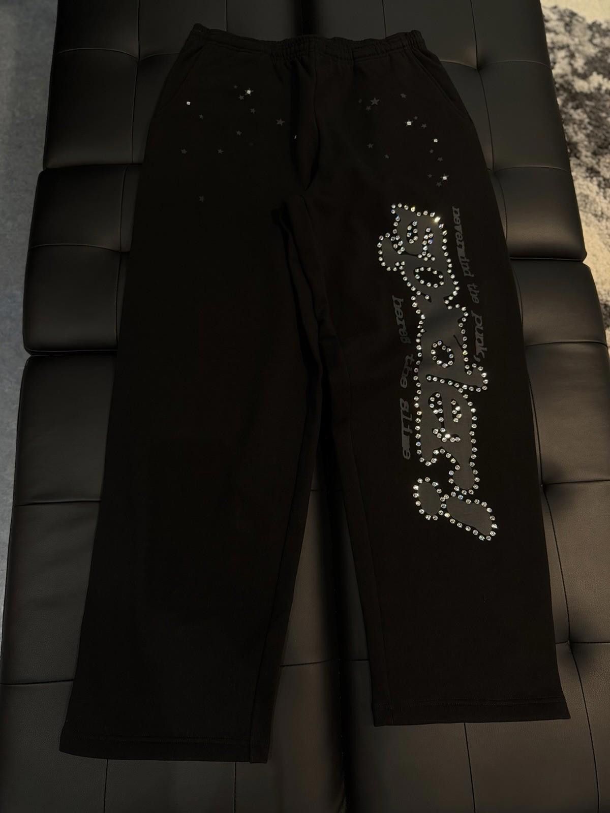 Sp5der Large Sp5der Worldwide Black VVS Stone Sweatpants Spider Size US 34 / EU 50 - 4 Thumbnail