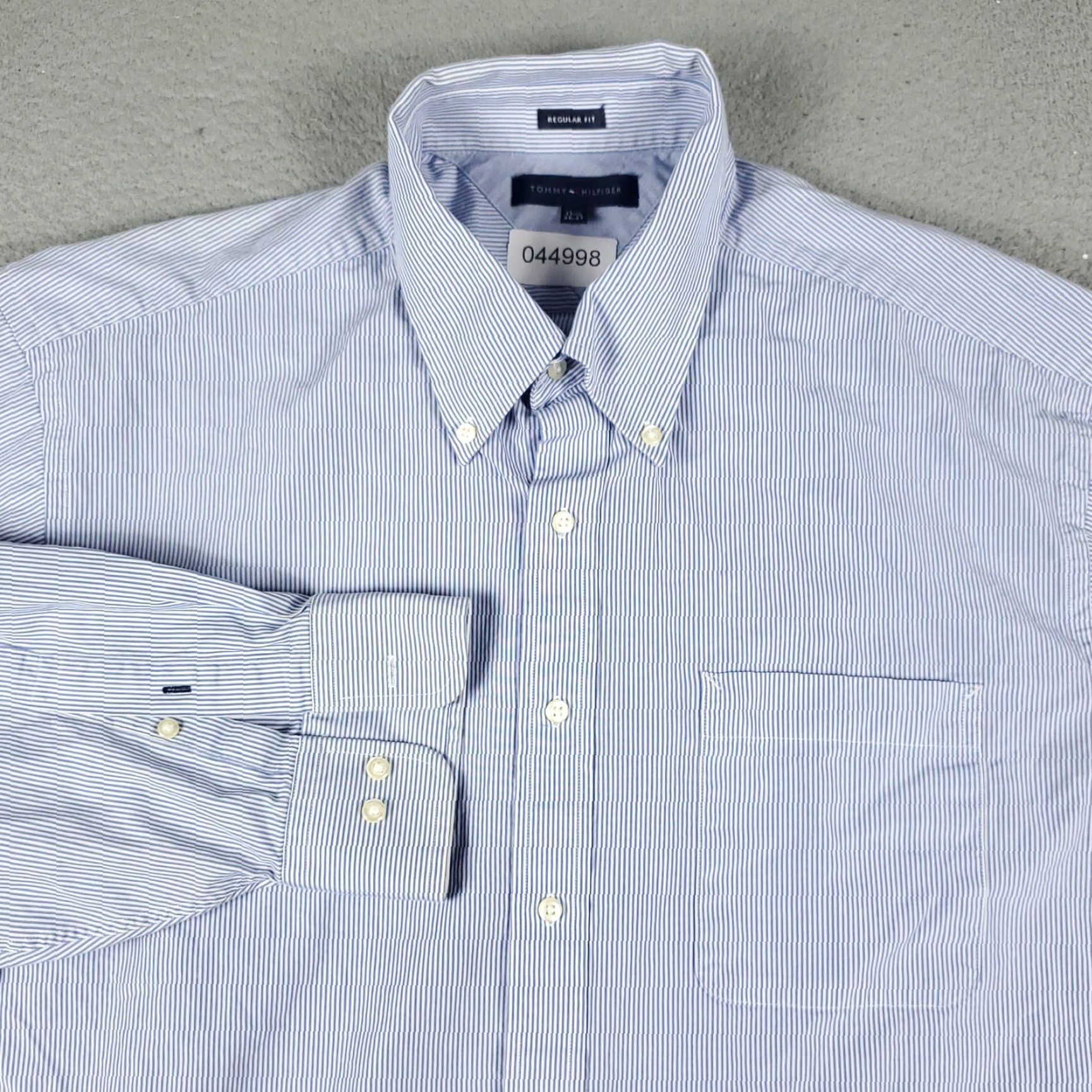 Tommy Hilfiger VINTAGE Tommy Hilfiger Shirt Mens 17.5 Blue Striped Dress Button Up Long Sleeve Adult Medium Blue | 17.5 in Neck | Classic Preppy Style Mens Size 46R - 2 Thumbnail