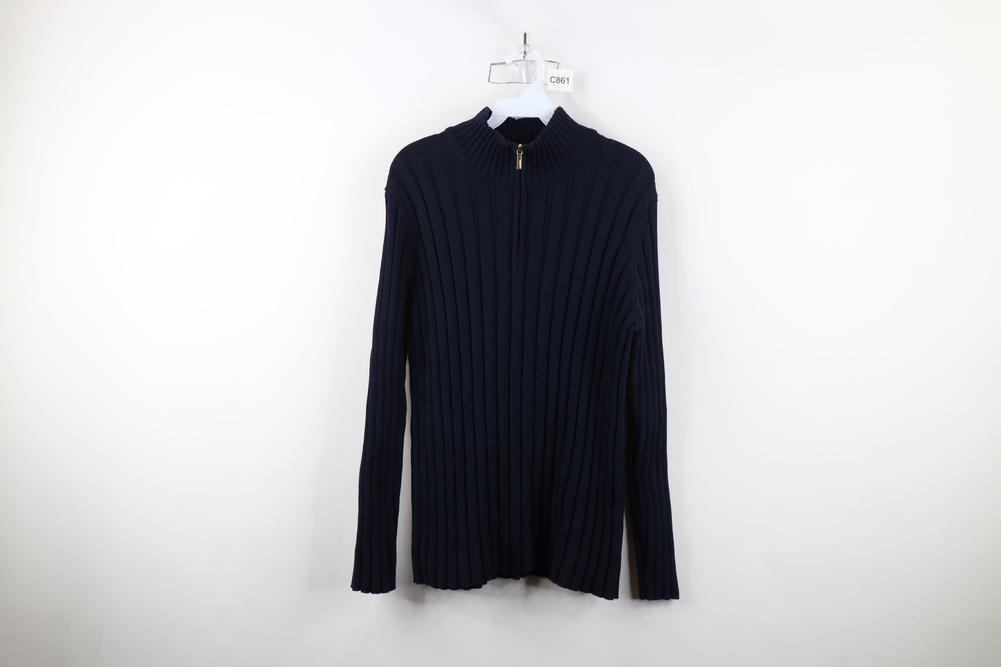 Ralph Lauren × Vintage Vintage 90s Ralph Lauren Cotton Ribbed Knit Half Zip Sweater Size S / US 4 / IT 40 - 1 Thumbnail