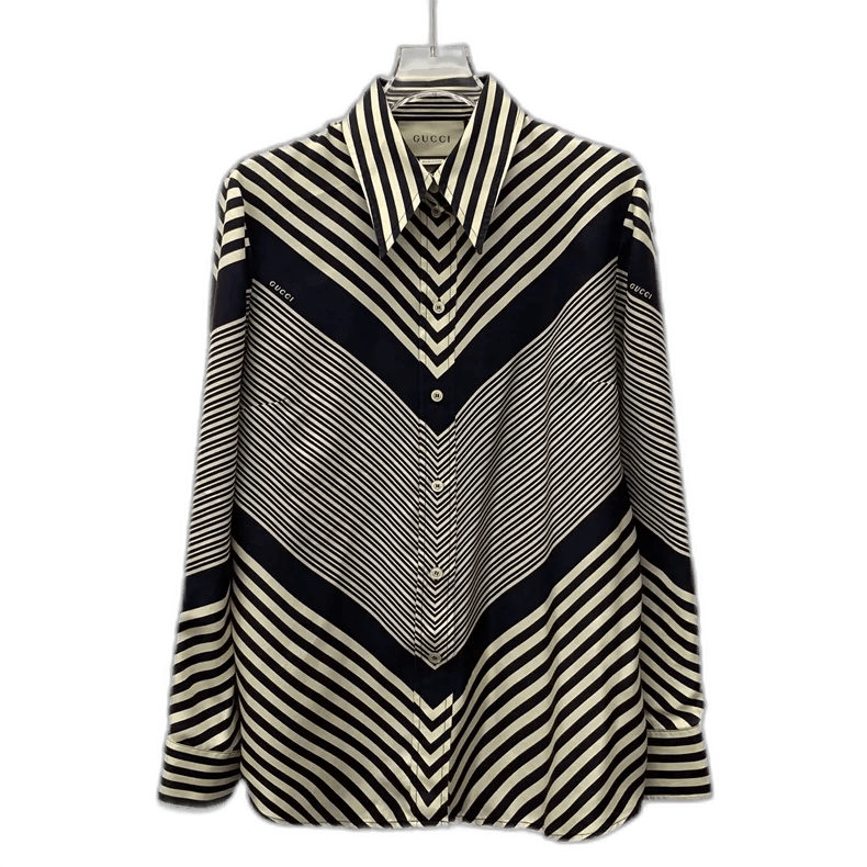 Gucci Gucci Aria Striped Silk Button-Up Long Sleeve Shirt-yf Size US M / EU 48-50 / 2 - 1 Thumbnail