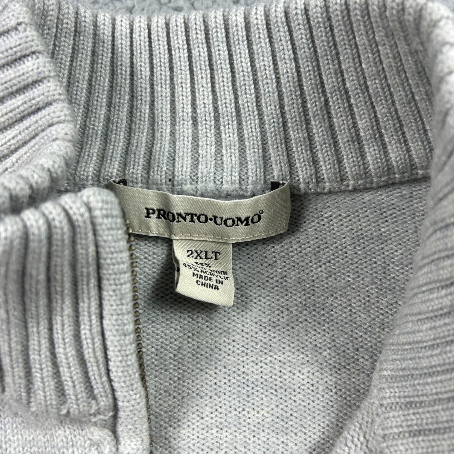 Pronto Uomo Pronto-Uomo Sweater Mens 2XLT Tall Light Gray Wool Cable Knit 1/4 Zip Pullover Size US XXL / EU 58 / 5 - 3 Thumbnail