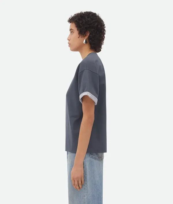 Bottega Veneta o1n1vont1225 Double Layer Striped Cotton T-Shirt in Gray Size M / US 6-8 / IT 42-44 - 2 Thumbnail