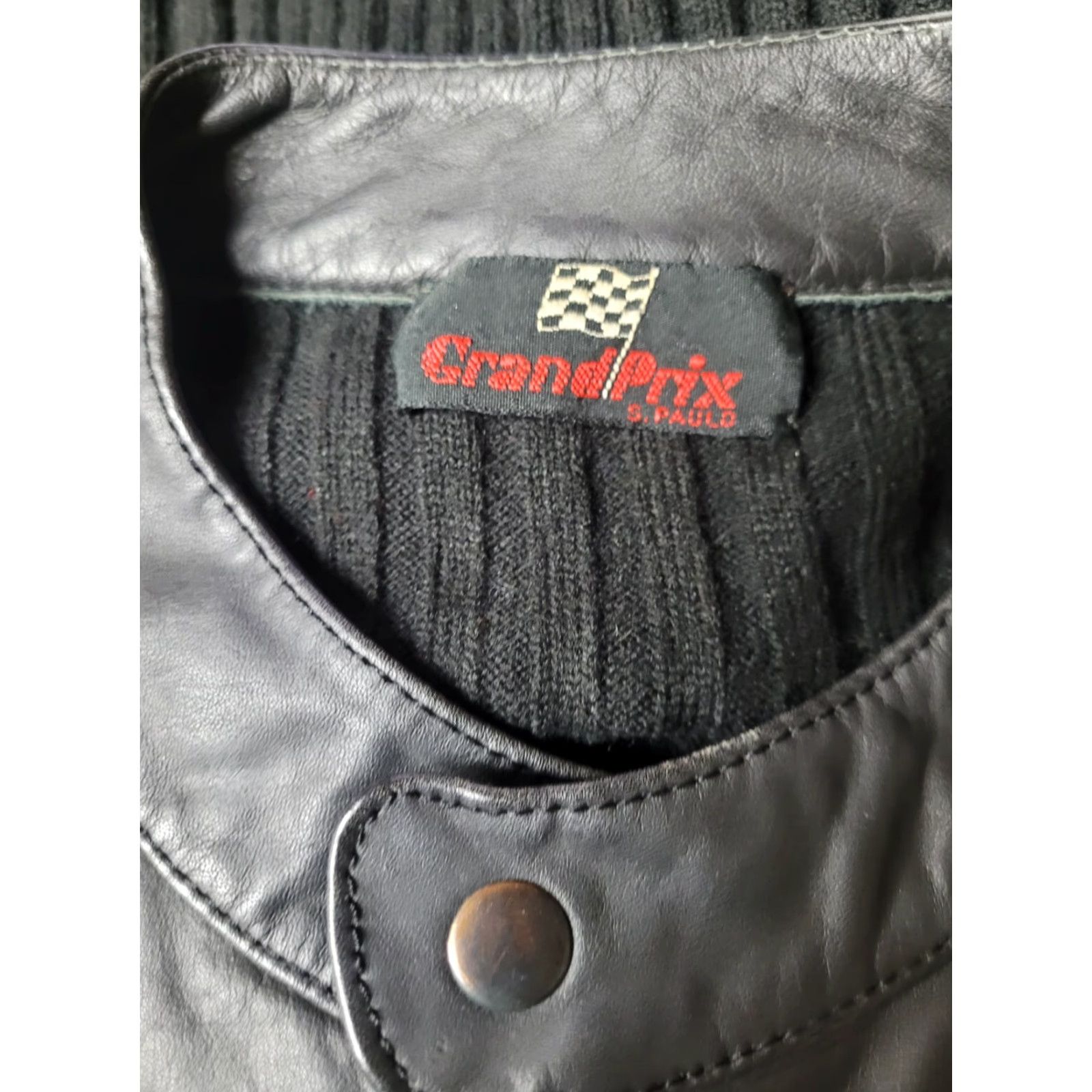Vintage VINTAGE Grand Prix Motorcycle Jacket XL Black Napa Leather Knit Brazil 80s Full Zip Mens Rare Size US XL / EU 56 / 4 - 5 Thumbnail
