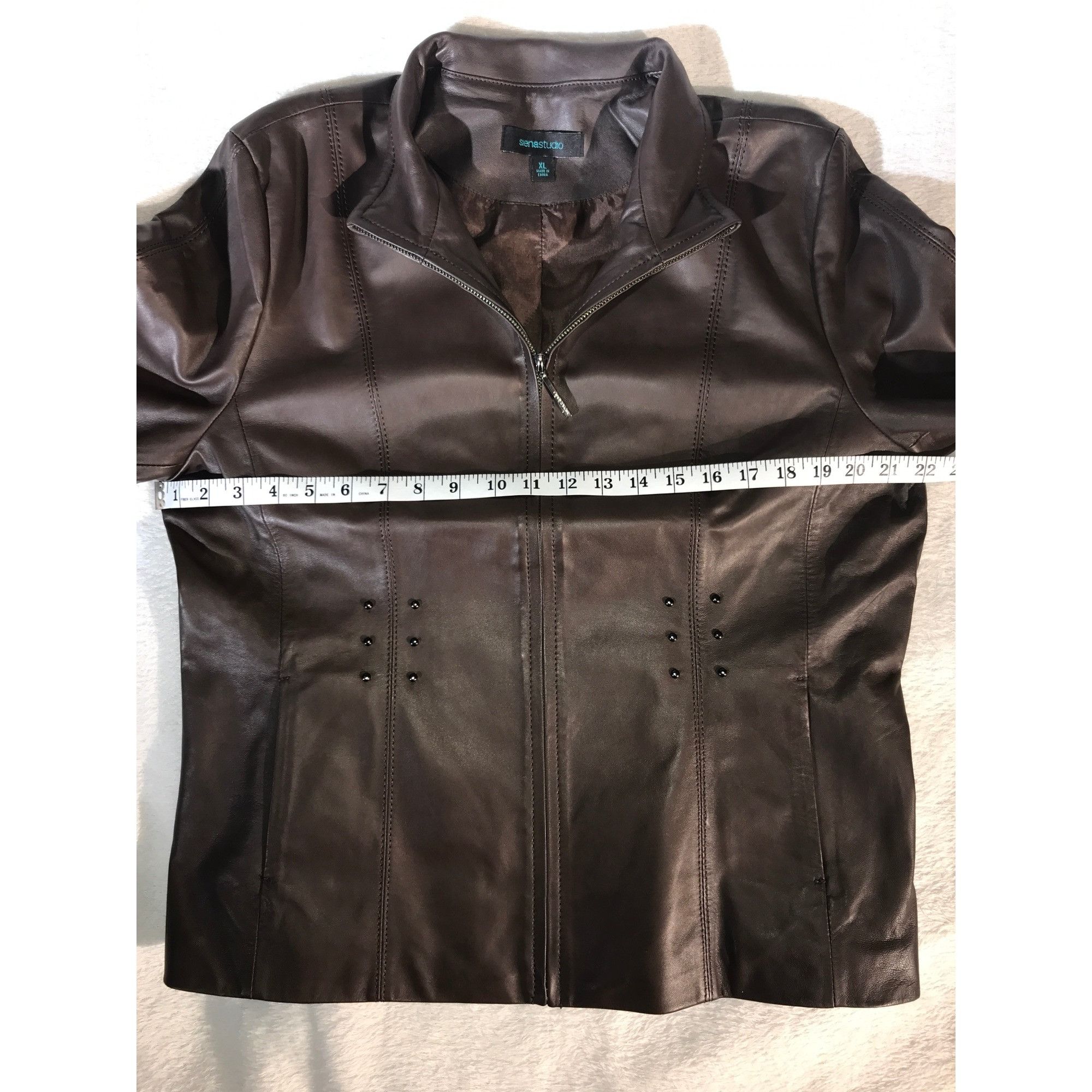 Designer Siena Studio Women's Brown Zip Studded Leather Moto Jacket Size S / US 4 / IT 40 - 6 Thumbnail