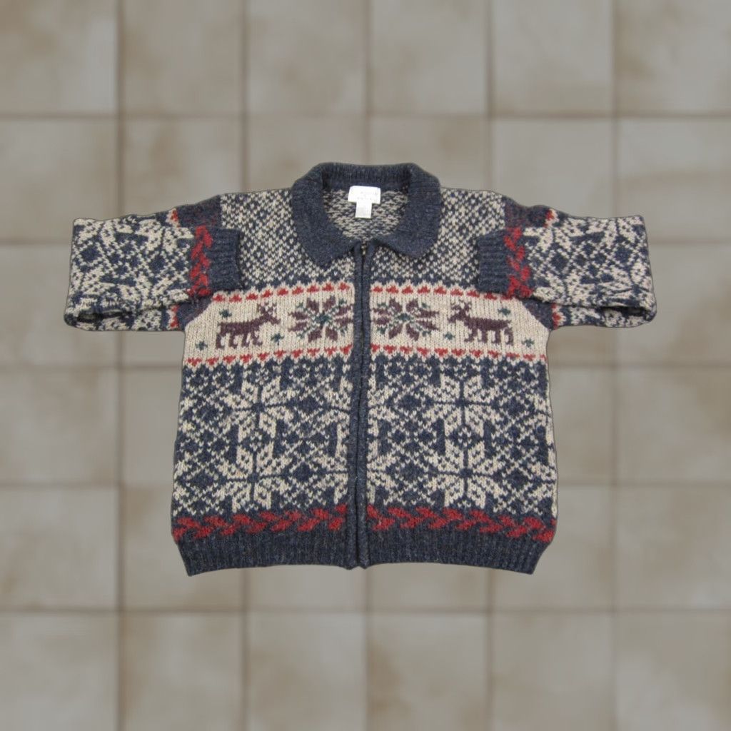Vintage VINTAGE Christopher & Banks Cardigan Sweater Womens M Blue Fair Isle Cardigan 90s Womens Black? Size M / US 6-8 / IT 42-44 - 1 Thumbnail