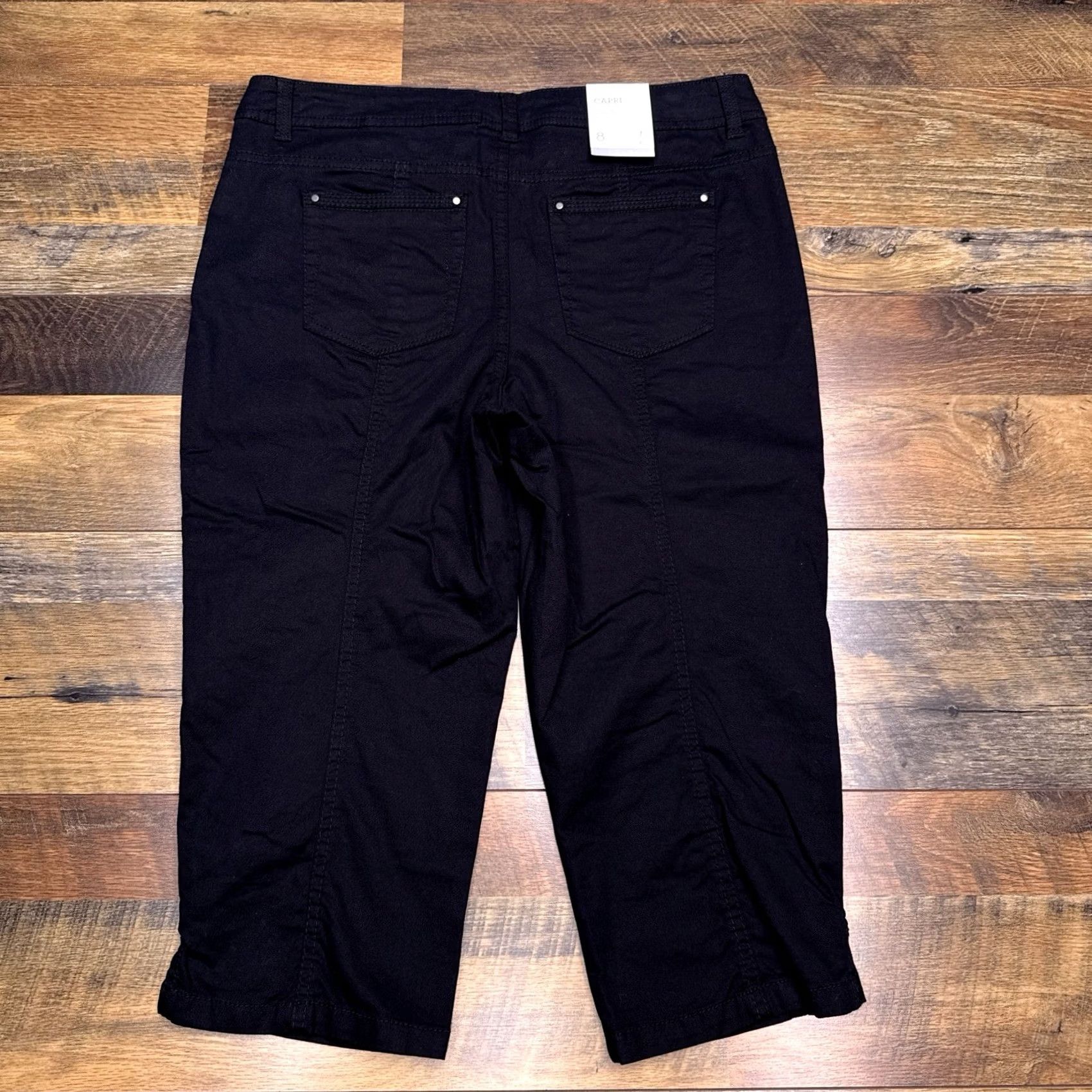 Vintage Style & Co Capri Pants Womens 8 Black Mid Rise Stretch New Size 30" / US 8 / IT 44 - 2 Thumbnail