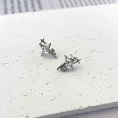 Other 925 Silver Plated CZ Star Stud Earrings for Men Women Size ONE SIZE - 3 Thumbnail