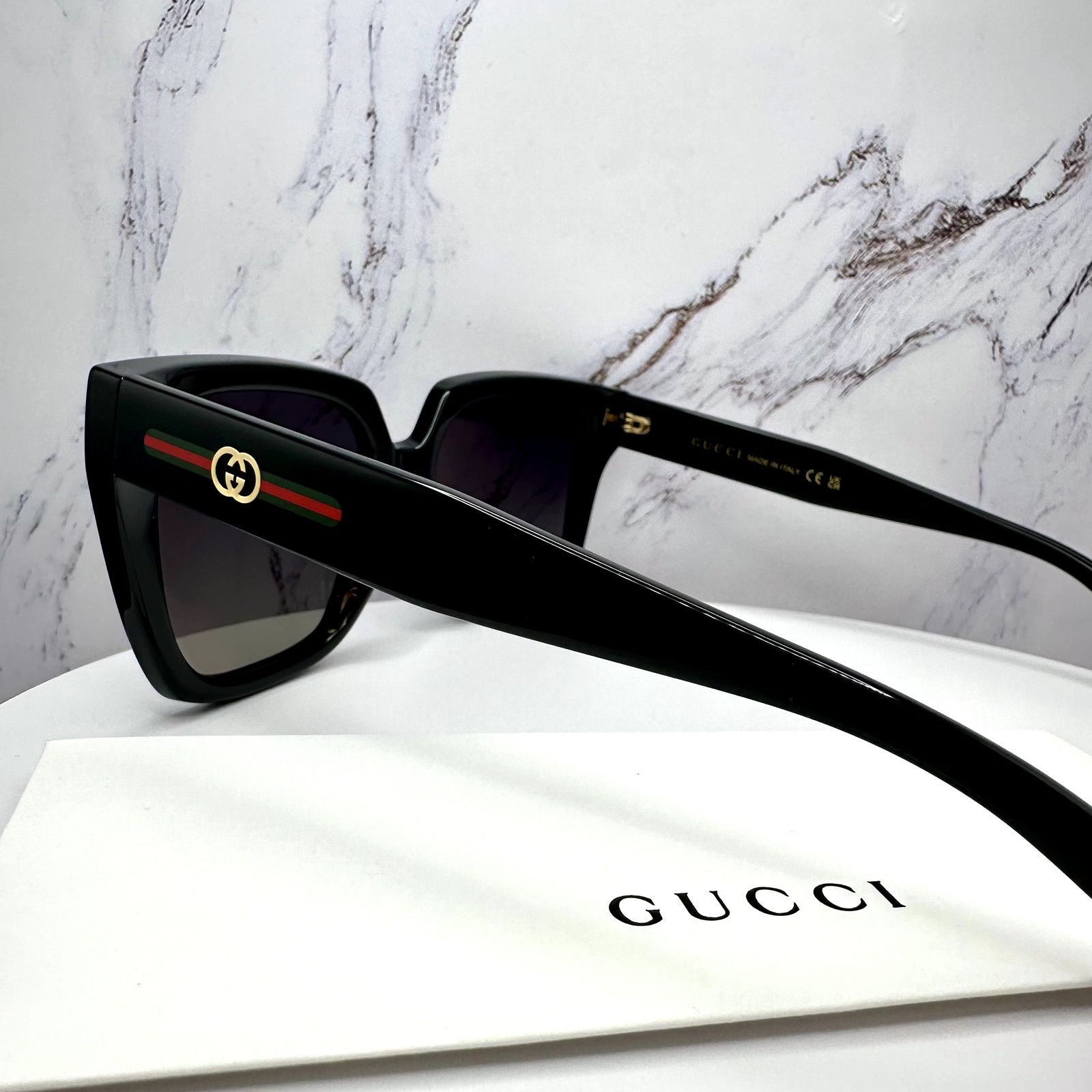 Gucci New GUCCI Sunglasses Black 54mm Square Gold GG Red Green Web Size ONE SIZE - 21 Thumbnail