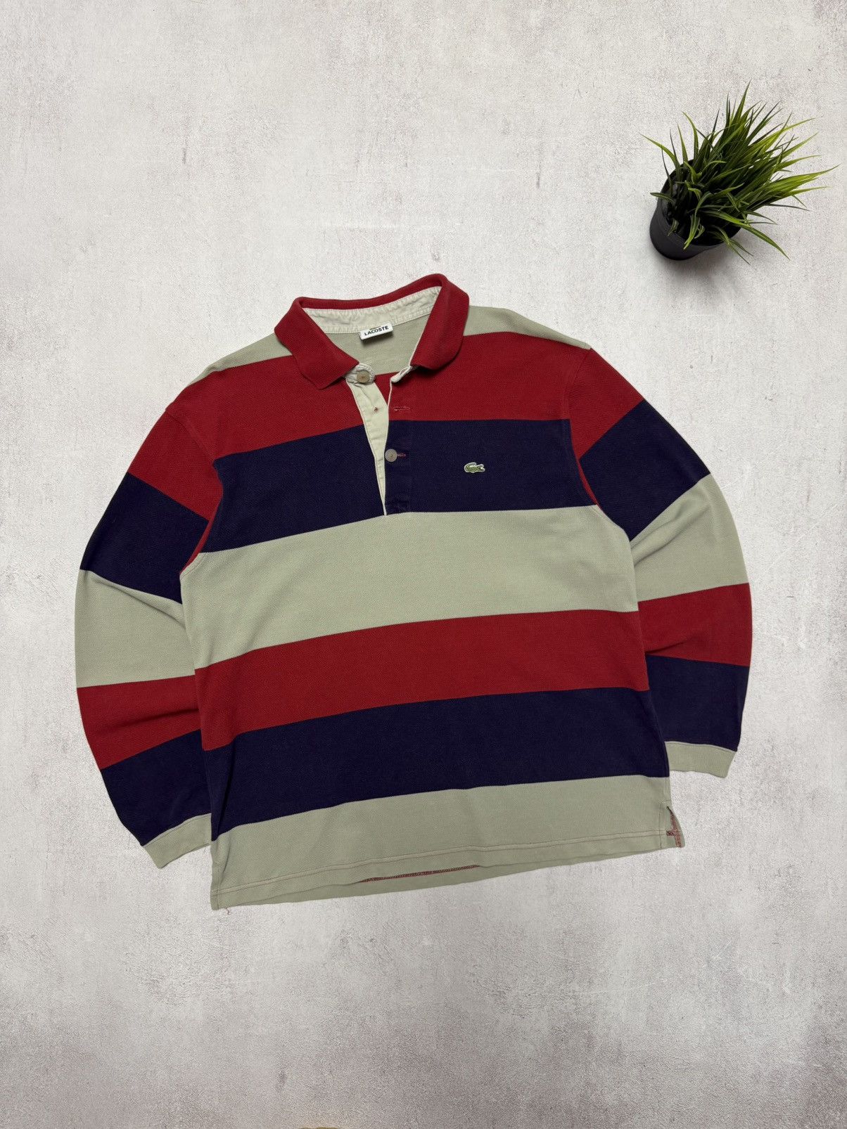 Lacoste × Vintage Vintage Lacoste Rugby Striped Sweatshirt Polo Y2K 90s Size US L / EU 52-54 / 3 - 1 Thumbnail