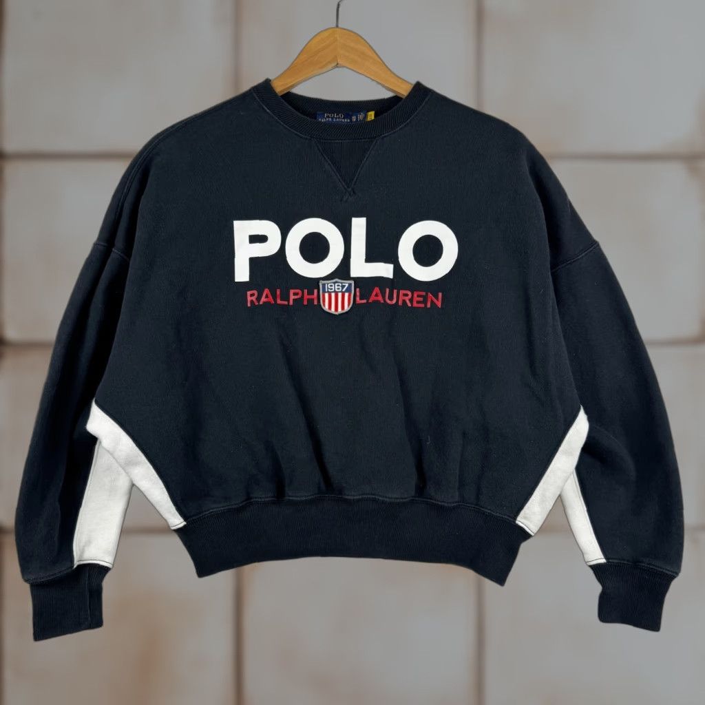 Polo Ralph Lauren Polo Ralph Lauren Womens XS Sweatshirt Crew Neck Pullover Boxy Cropped Oversized Dolman Logo Black Size XS / US 0-2 / IT 36-38 - 1 Thumbnail