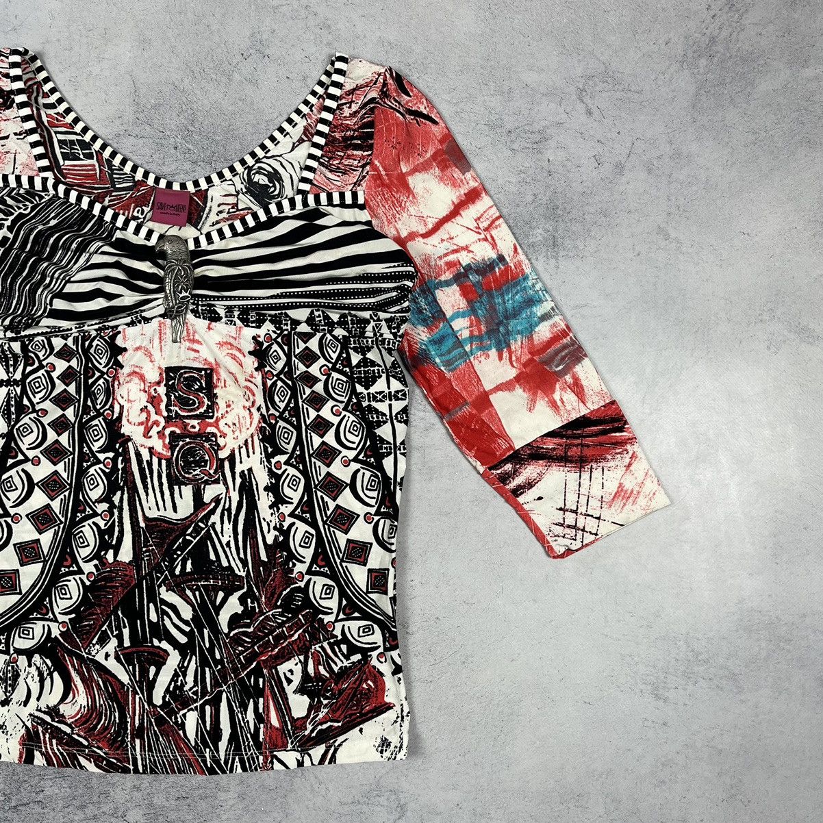 Designer Ladies Save The Queen Avant-Garde overprinted tunic blouse Size M / US 6-8 / IT 42-44 - 3 Thumbnail