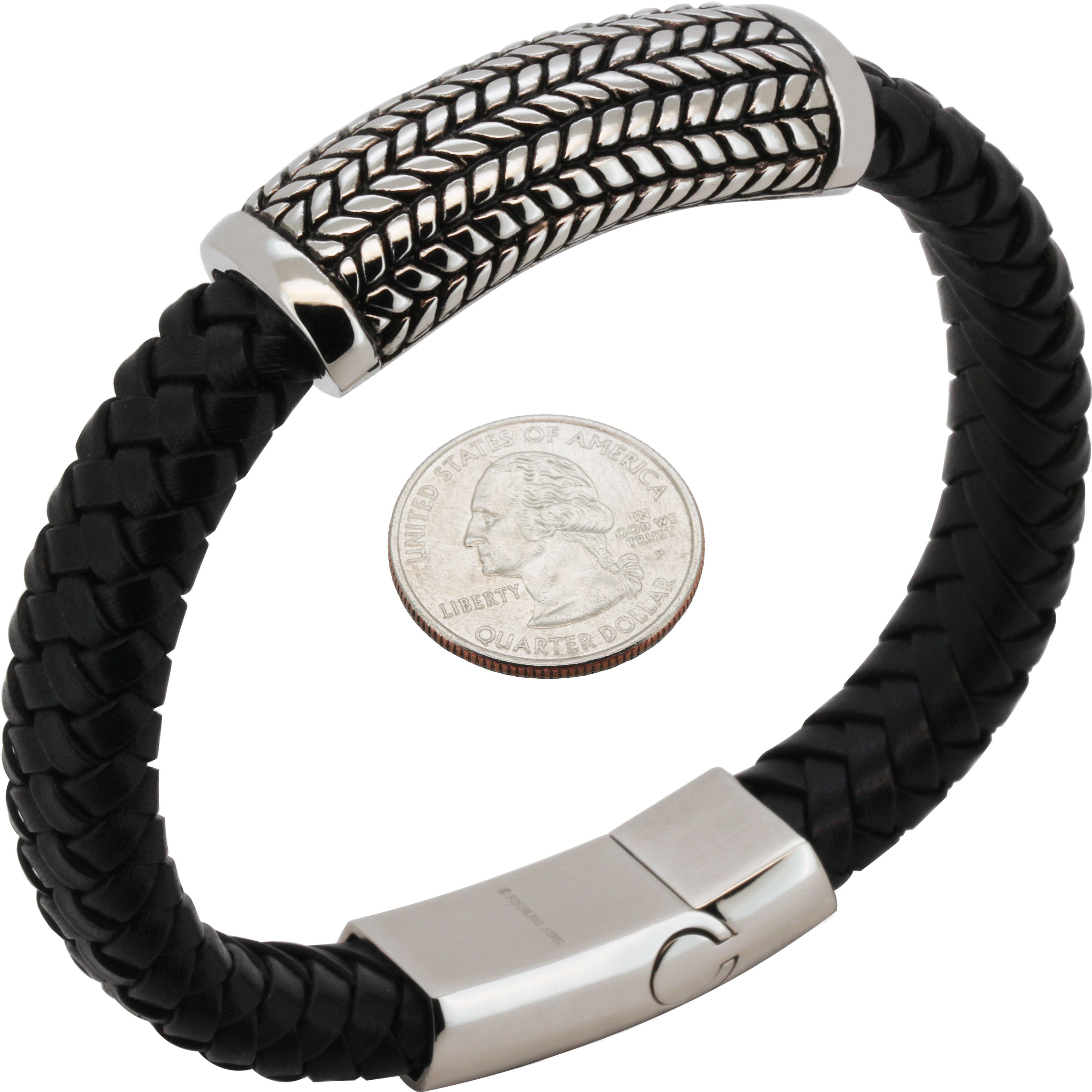 Other 316L Stainless Steel 16mm Braided Leather Bracelet 8.5” Size ONE SIZE - 1 Preview