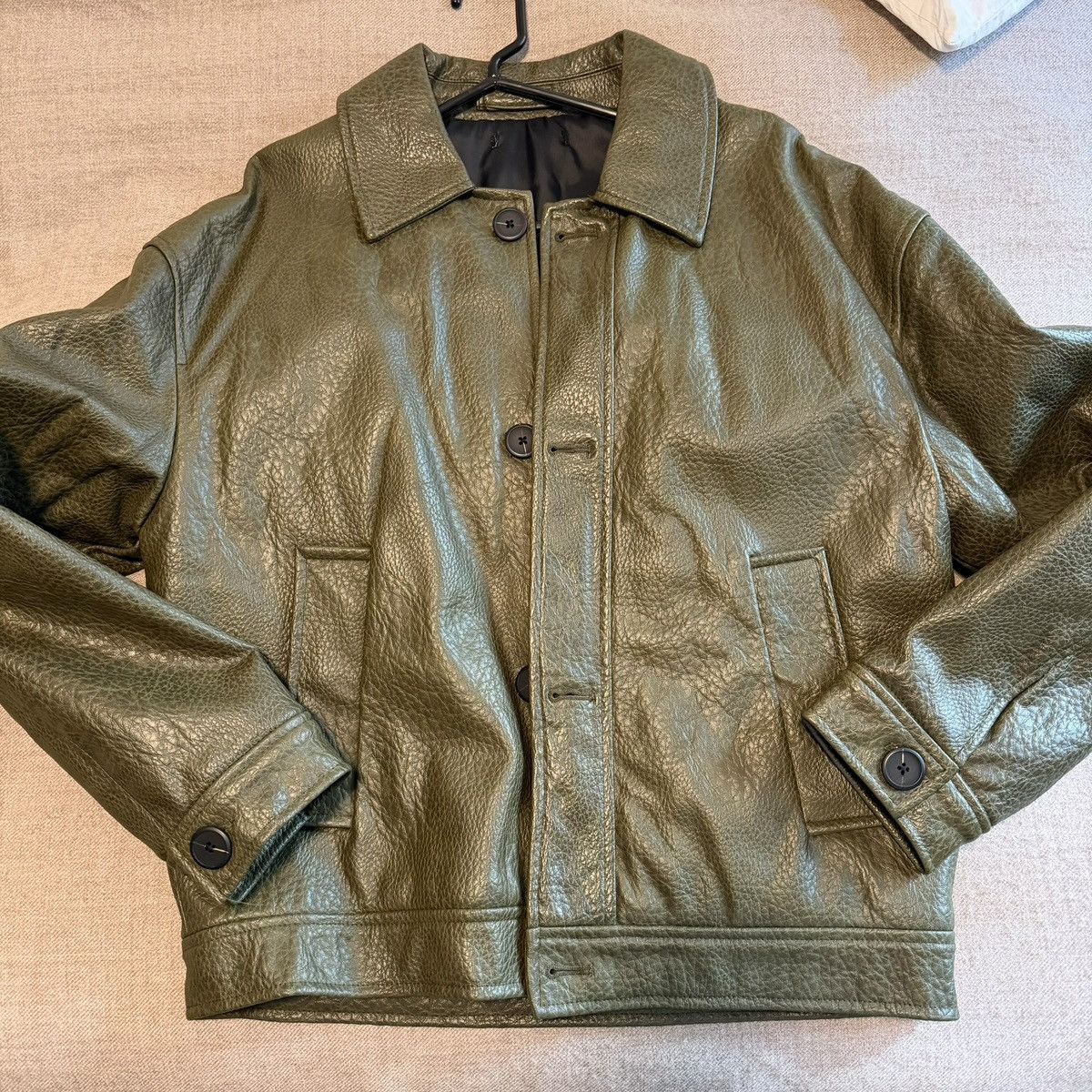 Zara Green pebbled leather jacket Size US S / EU 44-46 / 1 - 1 Thumbnail