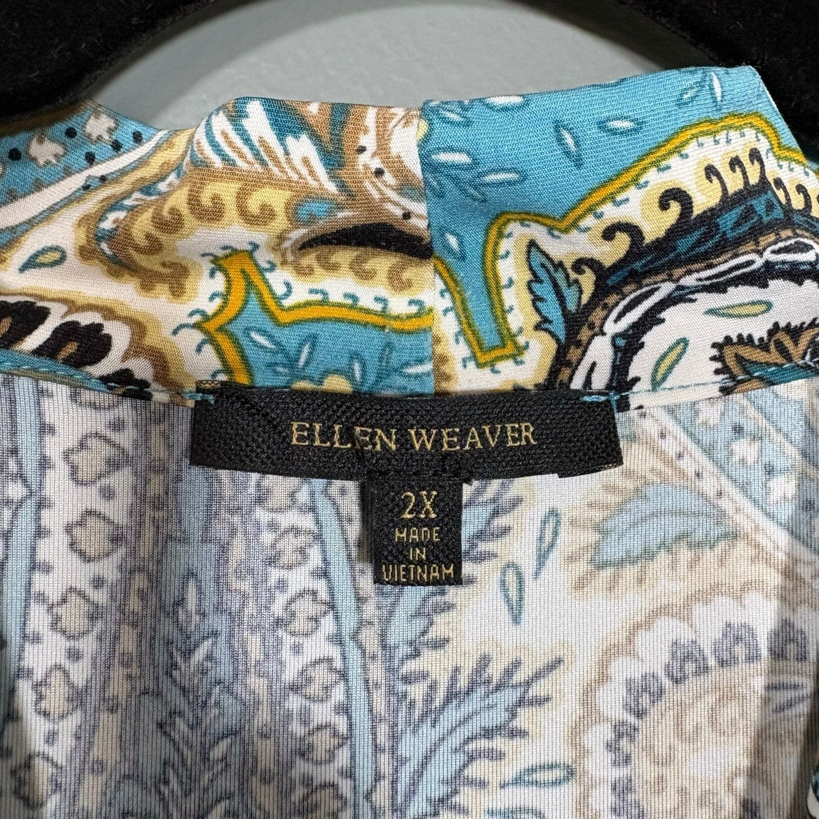 Other Ellen Weaver Turquoise Paisley Old Money Classic Blouse Size XXL / US 16-18 / IT 52-54 - 5 Thumbnail