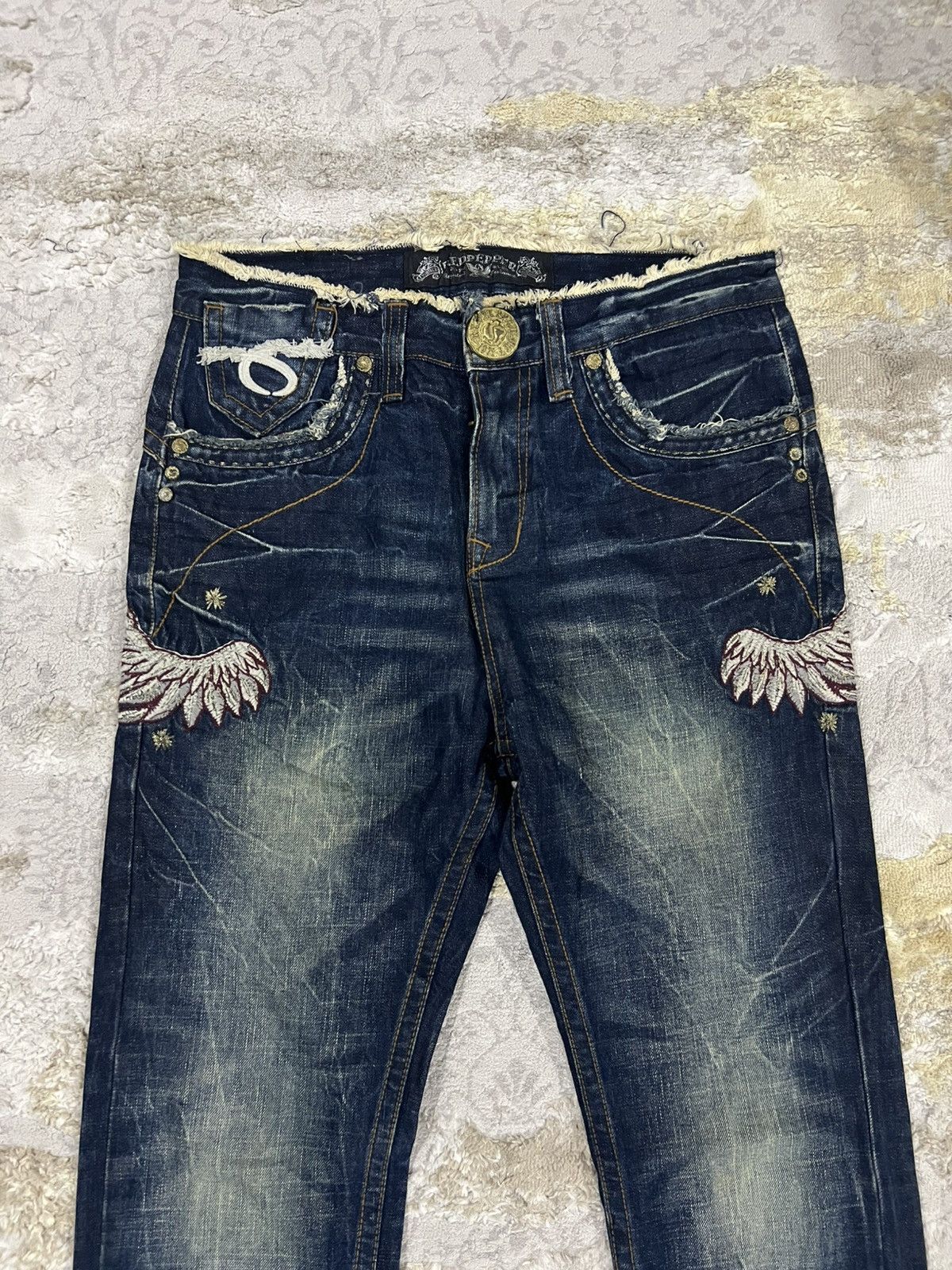If Six Was Nine Y2K Red Pepper Embroidery Wing Studded Fade Wash Jeans Denim Size US 30 / EU 46 - 8 Thumbnail
