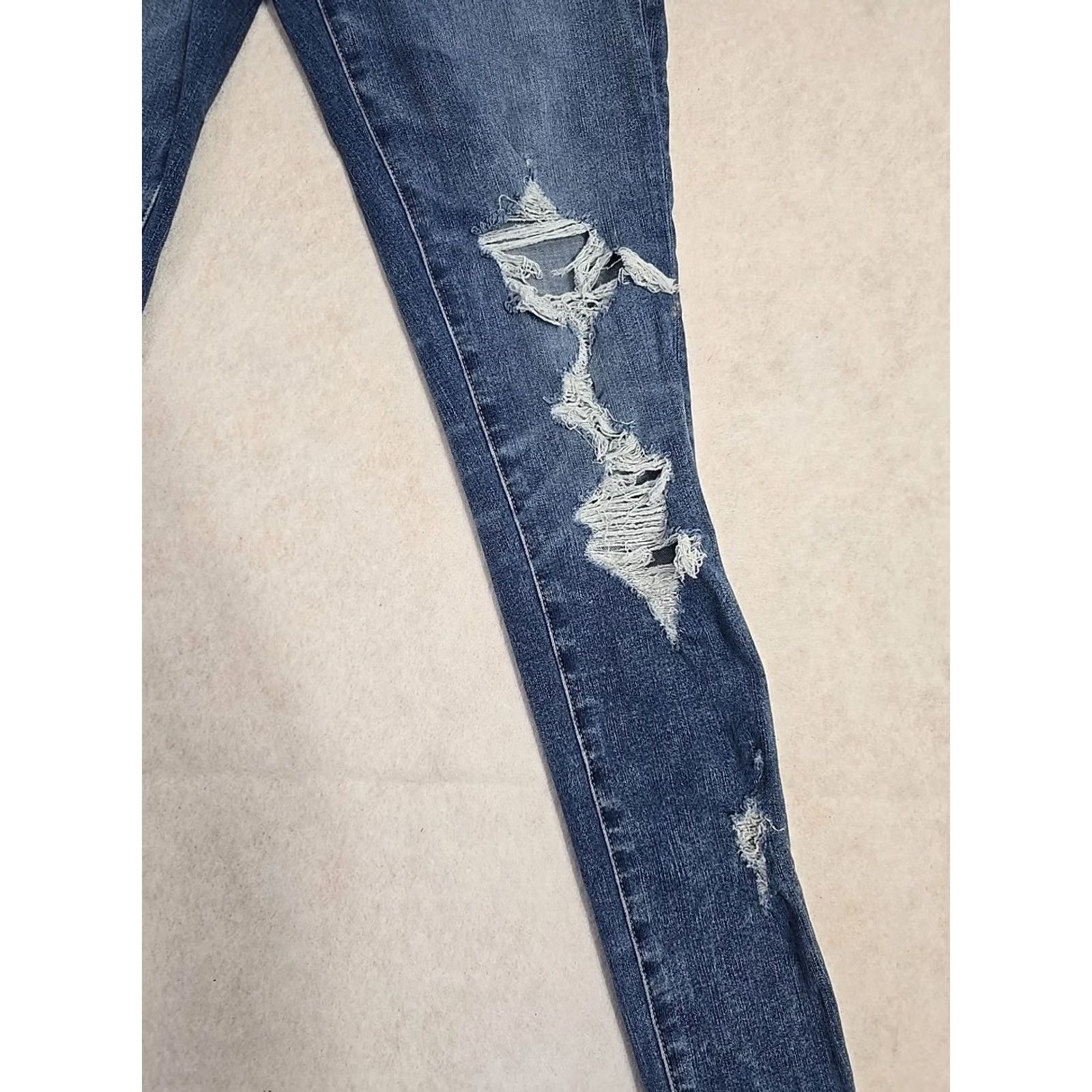 American Eagle Outfitters American Eagle Outfitters Womens Blue The Dream Jean Super Hi Rise Jegging Distressed Sz 4 Jeans Womens Regular Blue 4 Size 27" / US 4 / IT 40 - 3 Thumbnail