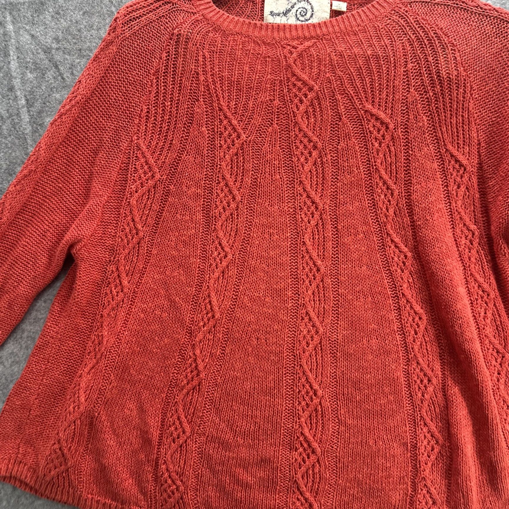 Vintage Rosie Neira Sweater Women Medium Red Linen Blend Knit Pullover Geometric Boho Top Crewneck Womens Size M / US 6-8 / IT 42-44 - 4 Thumbnail