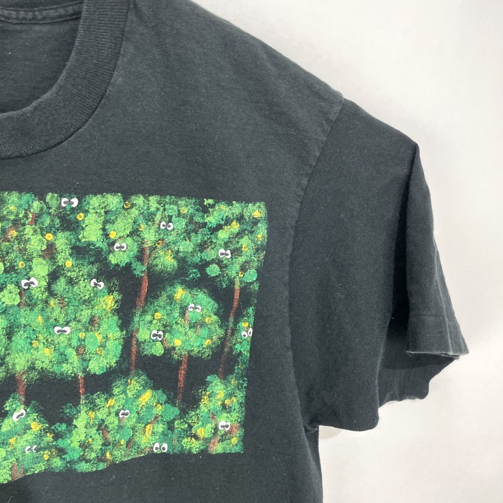 Fruit Of The Loom VINTAGE Puff Painted Eyes In The Forest T Shirt Large Black Cotton Fruit of the Loom Men 1990s Graphic Tee Grunge US Made Size US L / EU 52-54 / 3 - 6 Thumbnail
