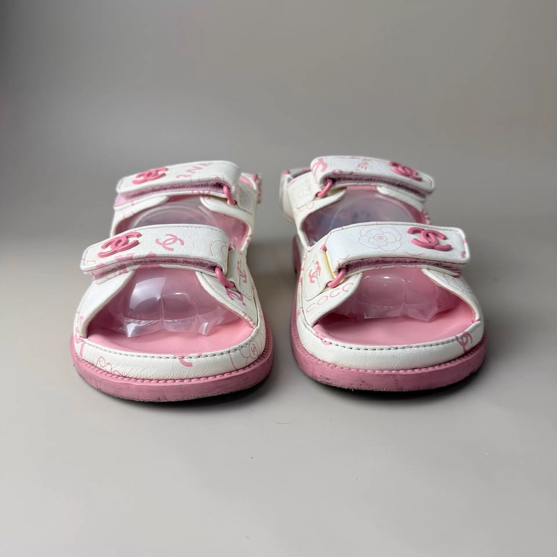 Chanel CHANEL white pink CC all over print sandals 37.5 Size US 7 / IT 37 - 2 Thumbnail