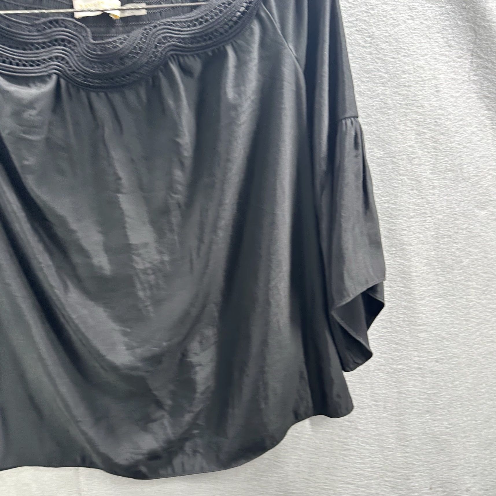 Ramy Brook Blouse Priscilla Womens XS Off The Shoulder Lace Bell Sleeve 3/4 Sleeve Black Tunic Shirt XS Womens