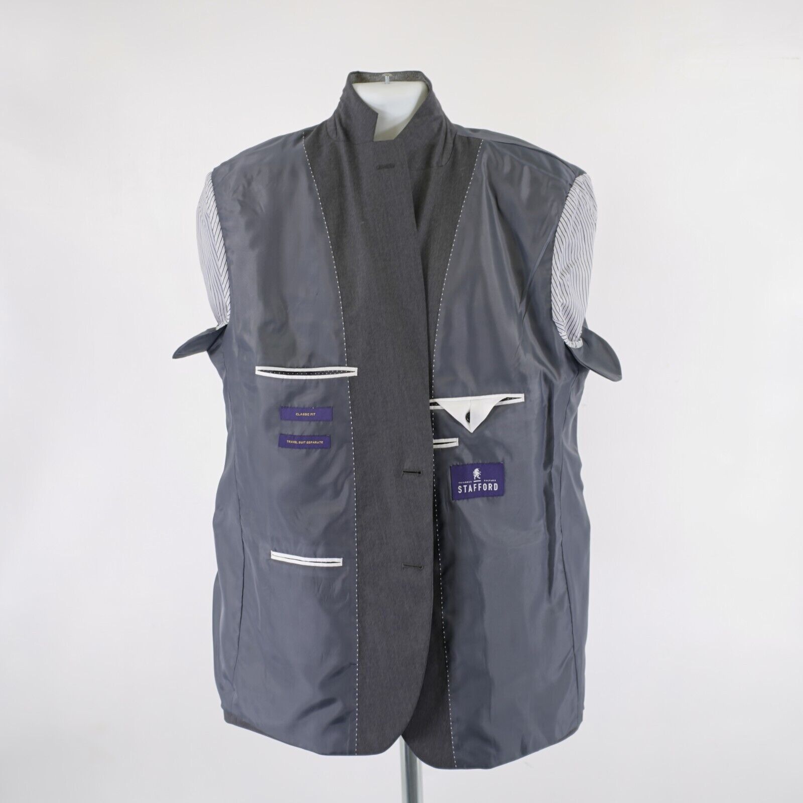 Stafford Stafford Wool Blend Classic Fit Gray Travel Suit Jacket 44L Size 44L - 11 Thumbnail