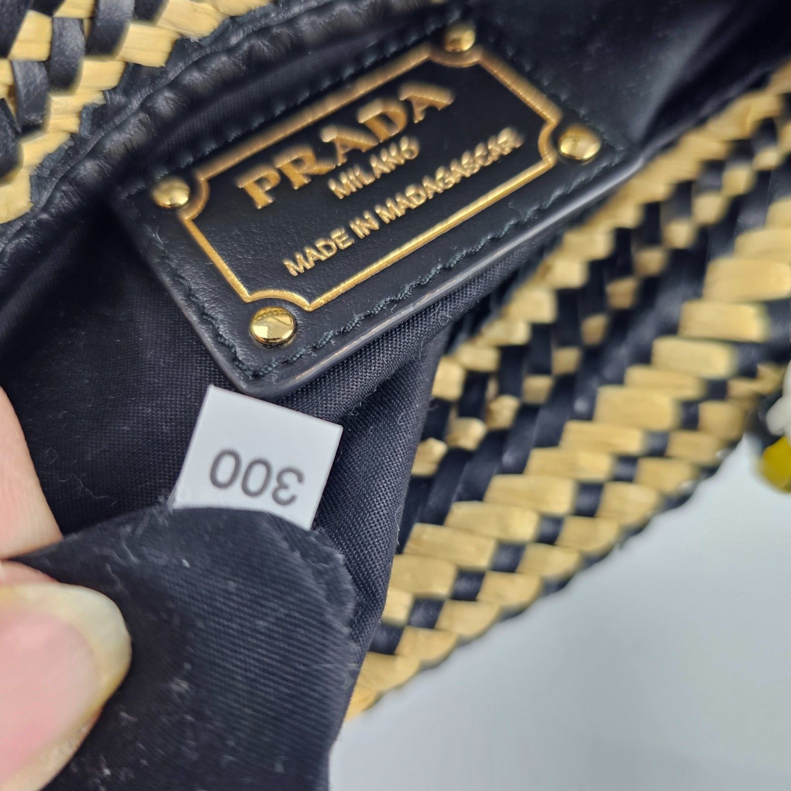 Prada PRADA Two-Tone Striped Black Yellow Raffia Shopper Shoulder Size ONE SIZE - 6 Thumbnail