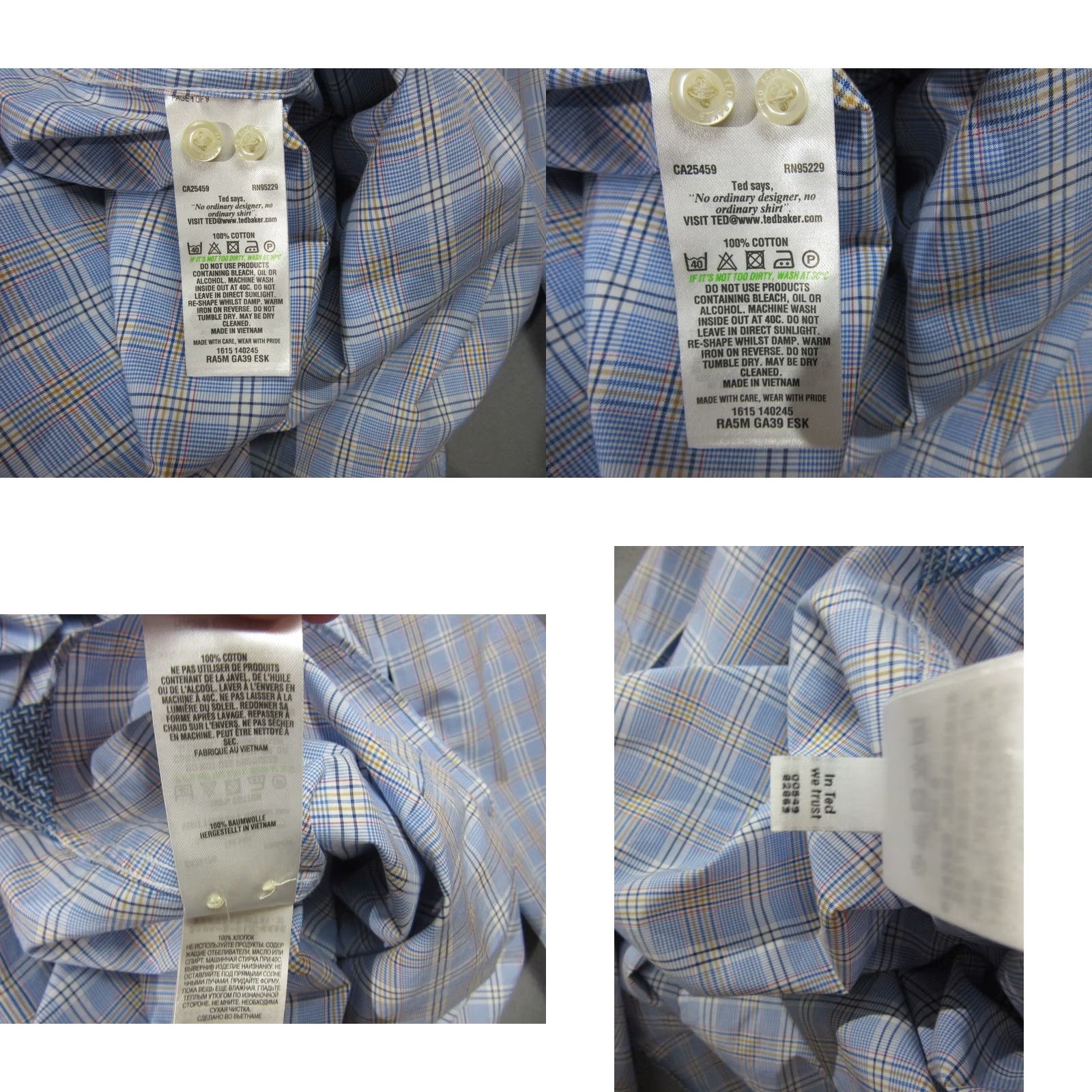 Ted Baker Ted Baker Shirt Mens 16.5 34/35 Blue Tartan Plaid Endurance Geometric Flip Cuff Size US XL / EU 56 / 4 - 8 Thumbnail
