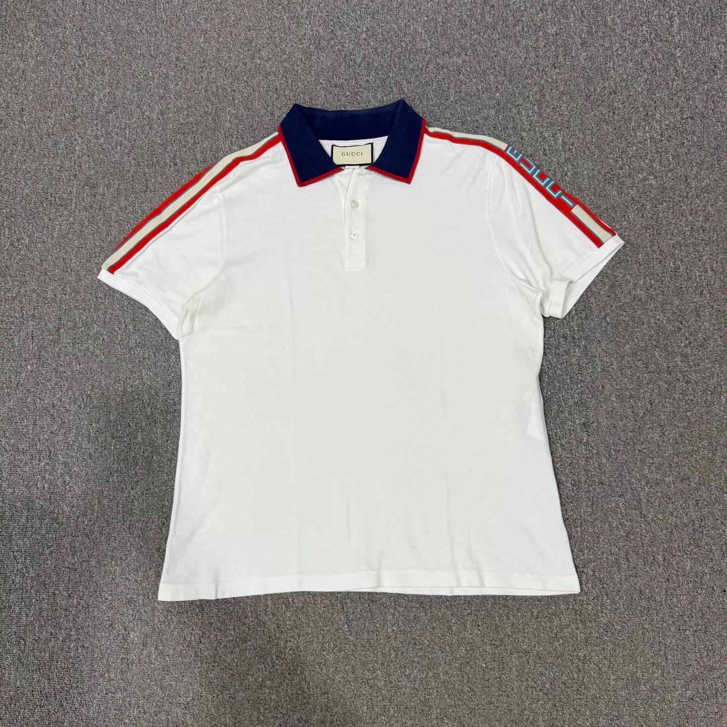 Gucci White Polo Shirt with Striped Sleeves and Contrast Collar Size US XXL / EU 58 / 5 - 1 Thumbnail