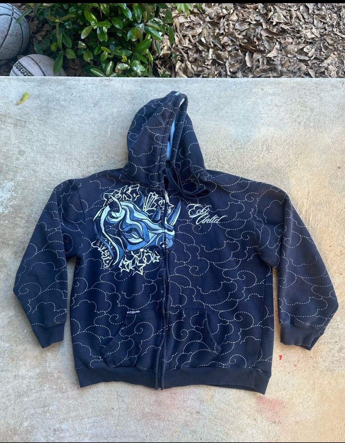 image of Ecko Unltd x Vintage Y2K Ecko Big Rhino Zip Up Hoodie in Blue, Men's (Size Large)