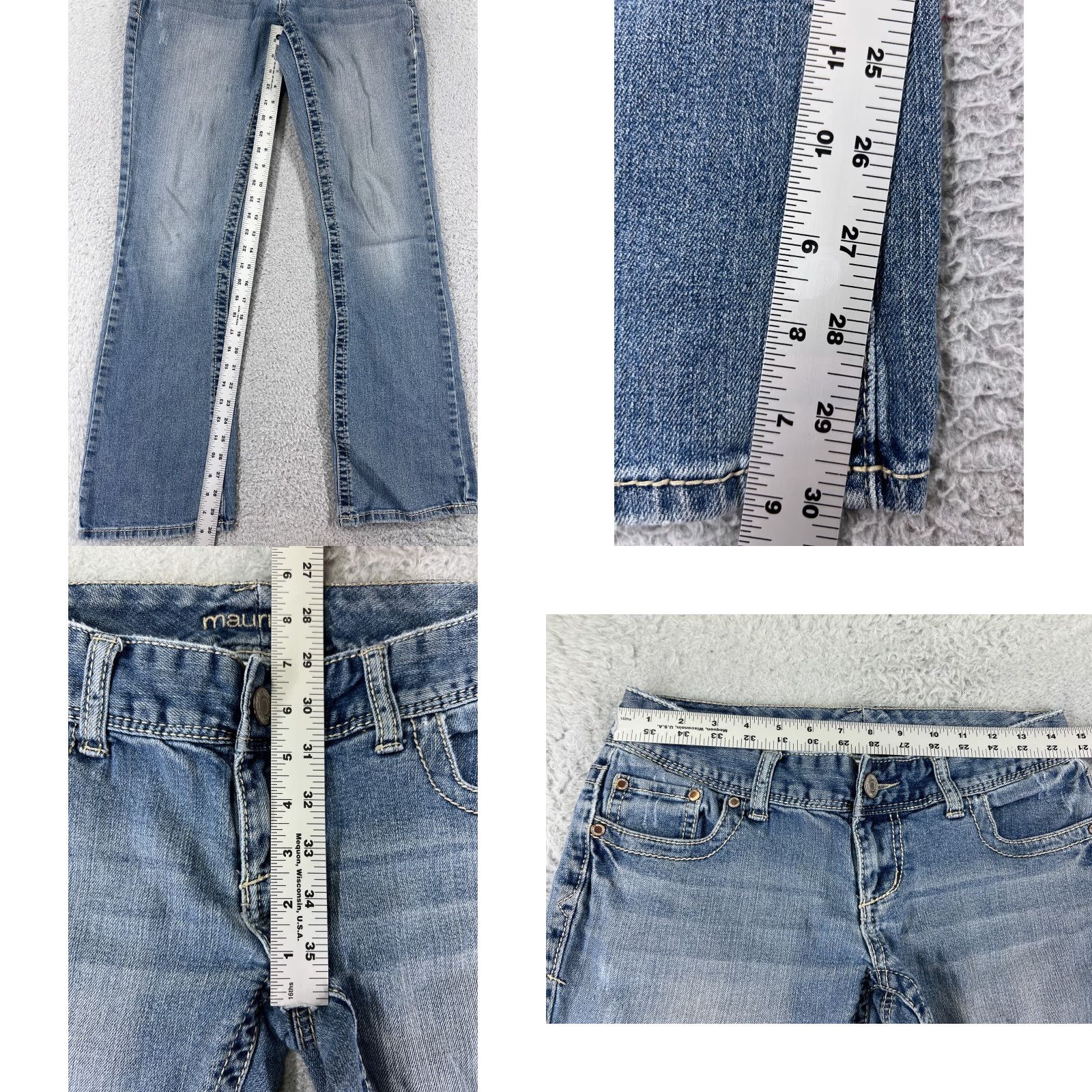 Vintage Maurices Jeans Women Bootcut Denim Blue Light Wash 3 Low Rise 30 Inseam 5-Pocket Embroidered Rhinestone Size 26" / US 2 / IT 38 - 8 Thumbnail