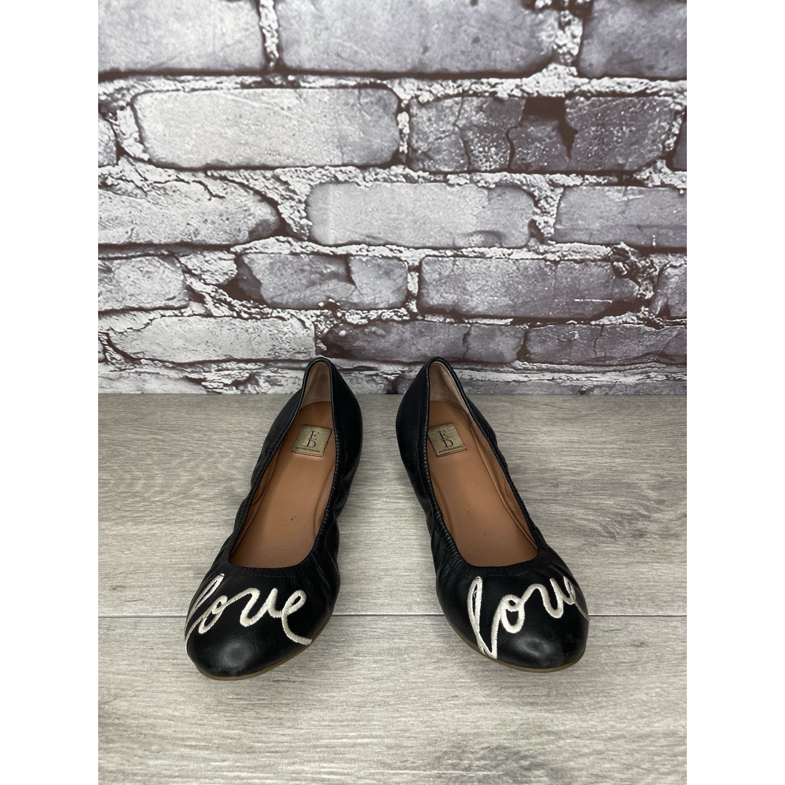 Other Ellen Degeneres ED Love Black Leather Ballerina Flats Shoes Size US 6 / IT 36 - 2 Thumbnail