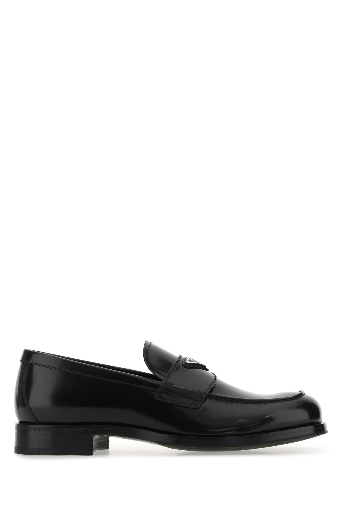 image of Prada Black Leather Loafers, Men's (Size 12)